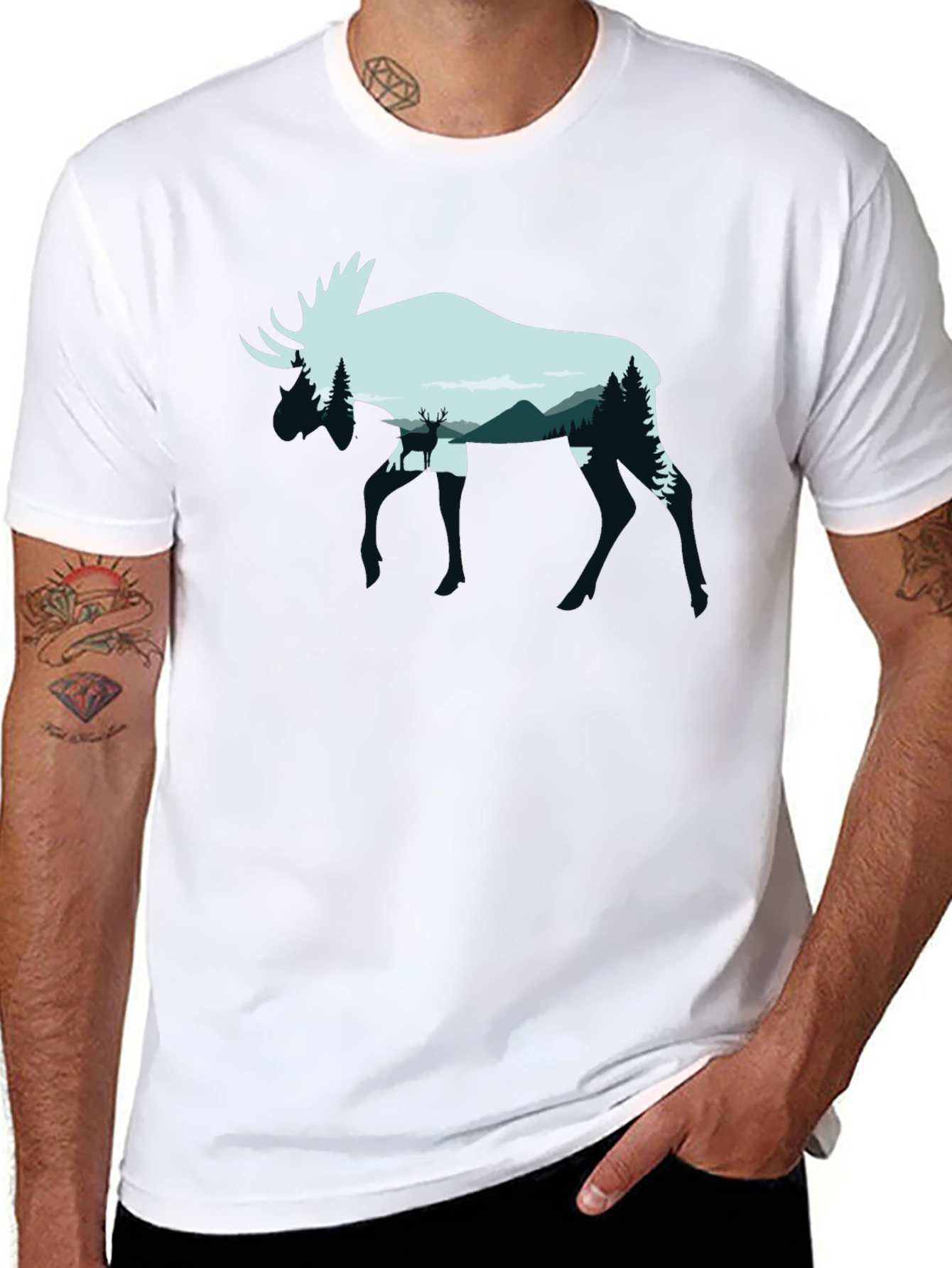 Moose Silhouette Graphic Tee - Nature Lovers Shirt
