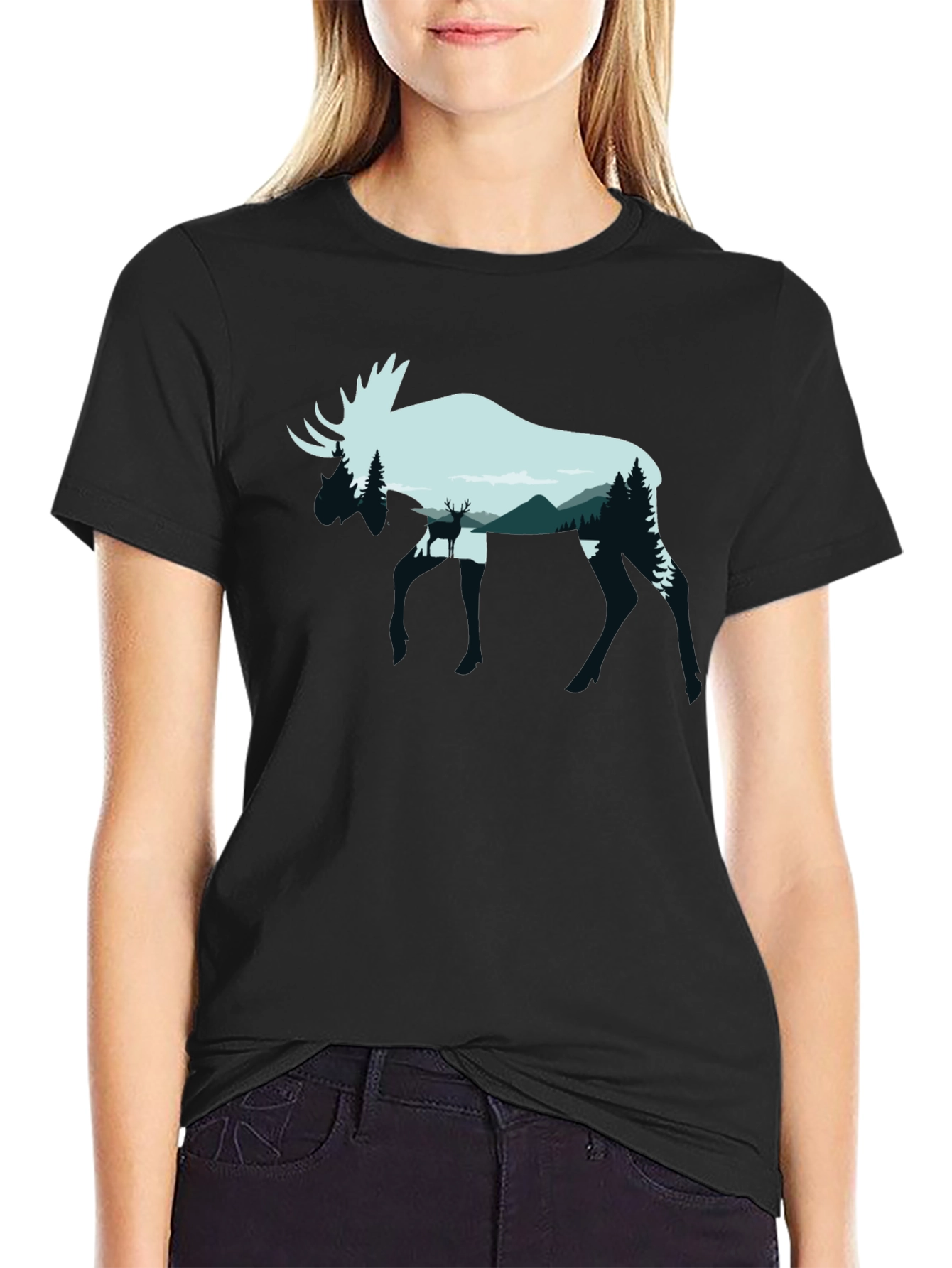 Moose Silhouette Graphic Tee - Nature Lovers Shirt