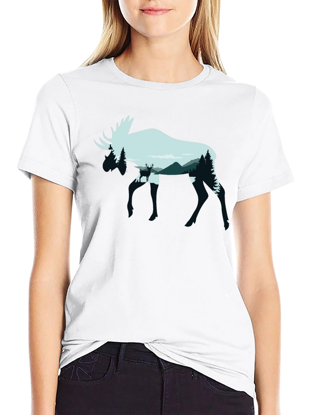 Moose Silhouette Graphic Tee - Nature Lovers Shirt