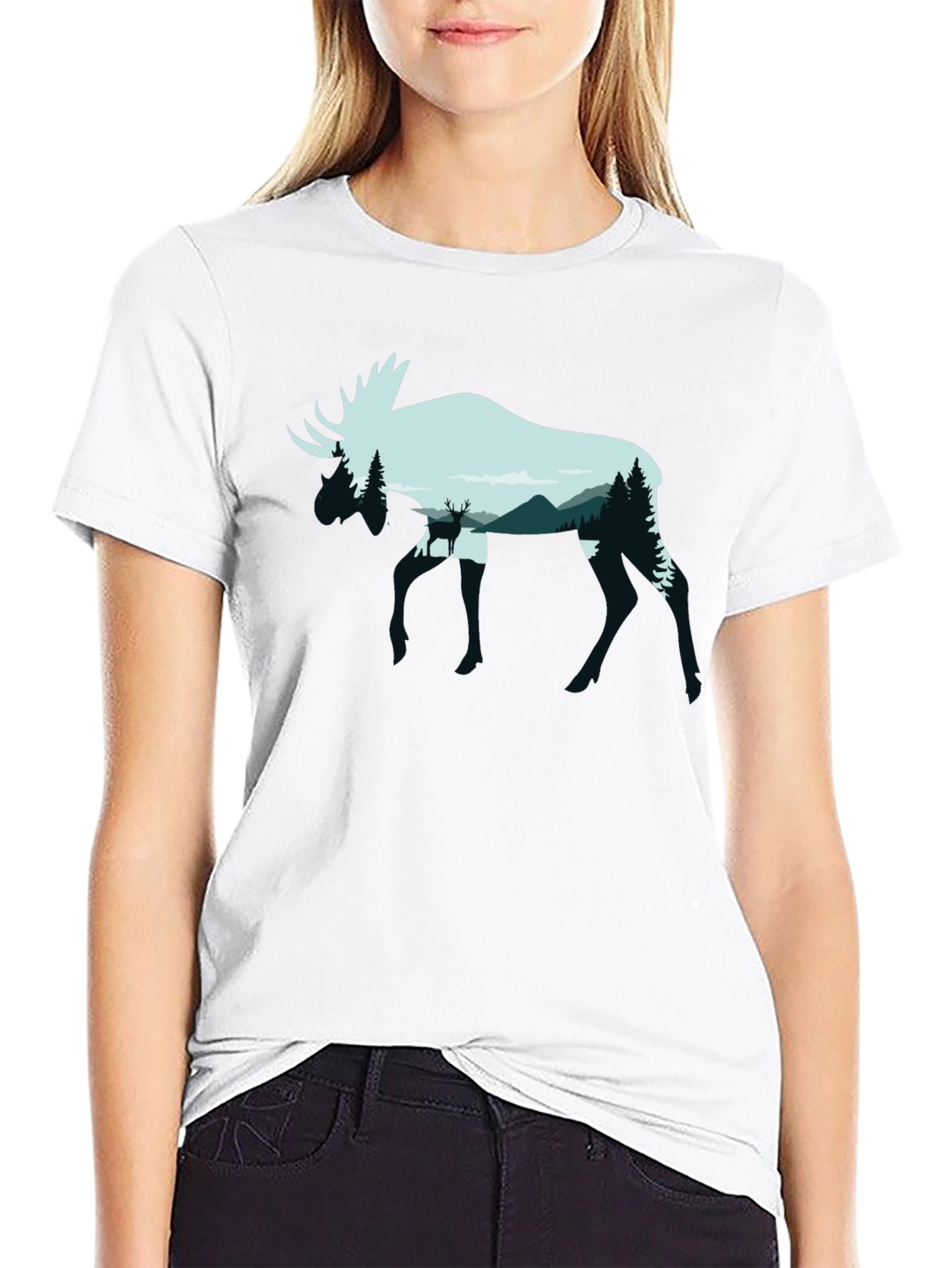 Moose Silhouette Graphic Tee - Nature Lovers Shirt