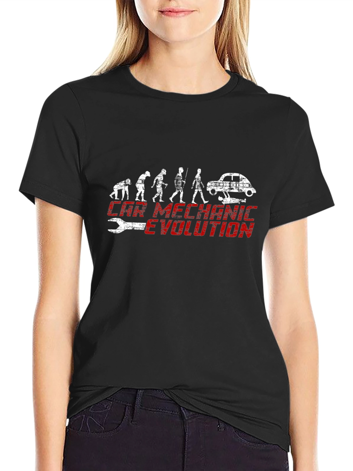 Car Mechanic Evolution Black Graphic Tee