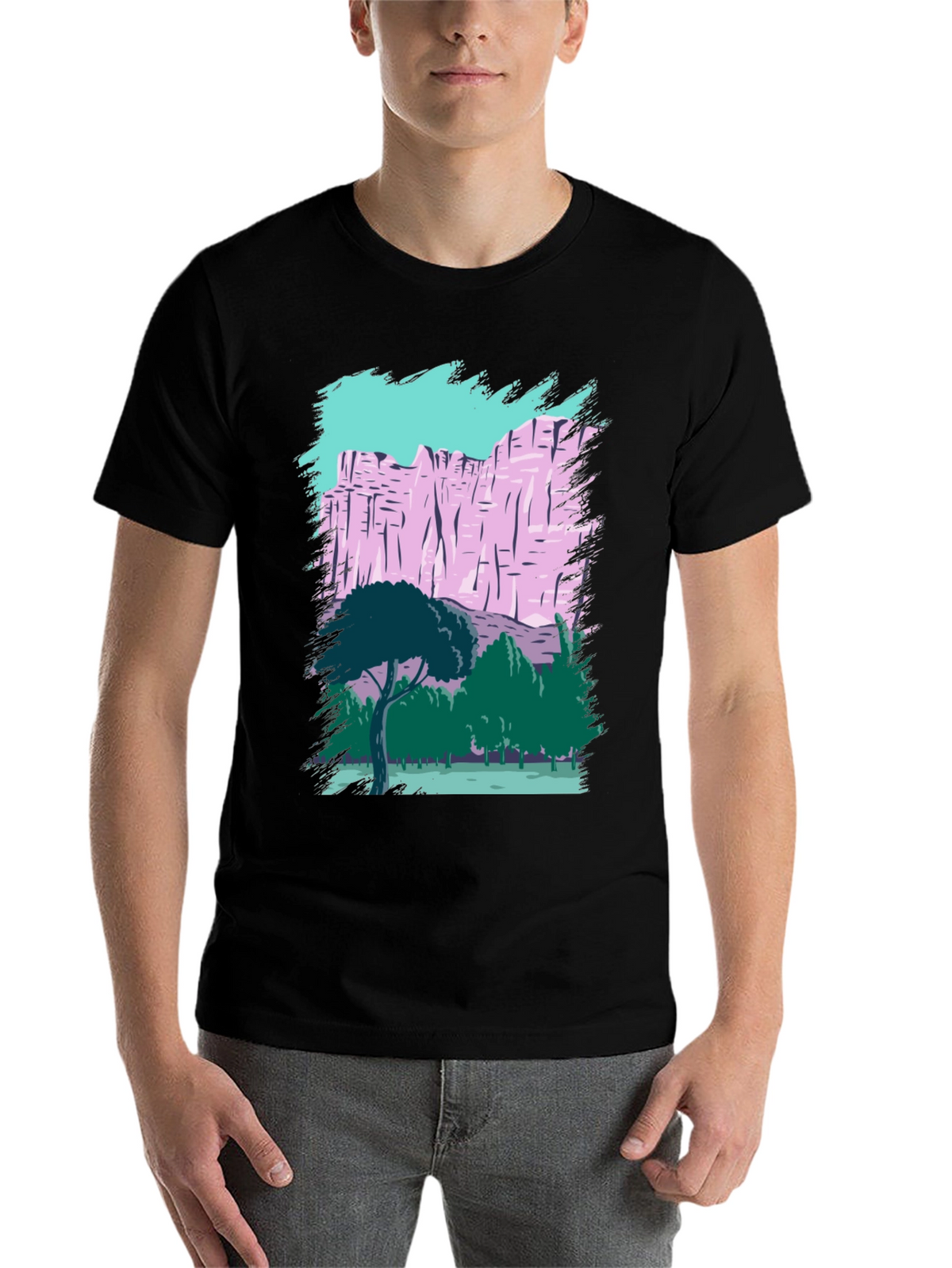 Nature Scene Graphic Tee - Black