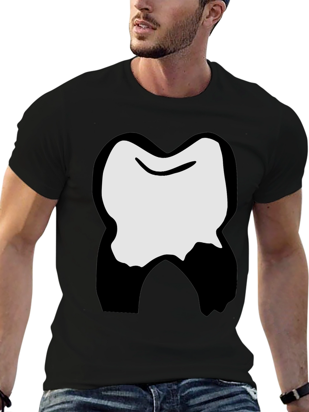 Funny Cartoon Tooth Graphic Black T-Shirt
