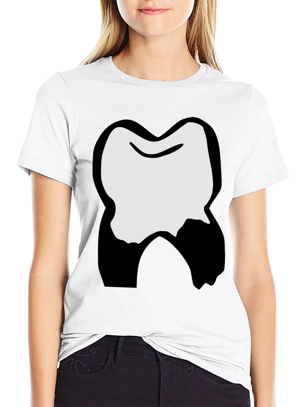 Funny Cartoon Tooth Graphic Black T-Shirt