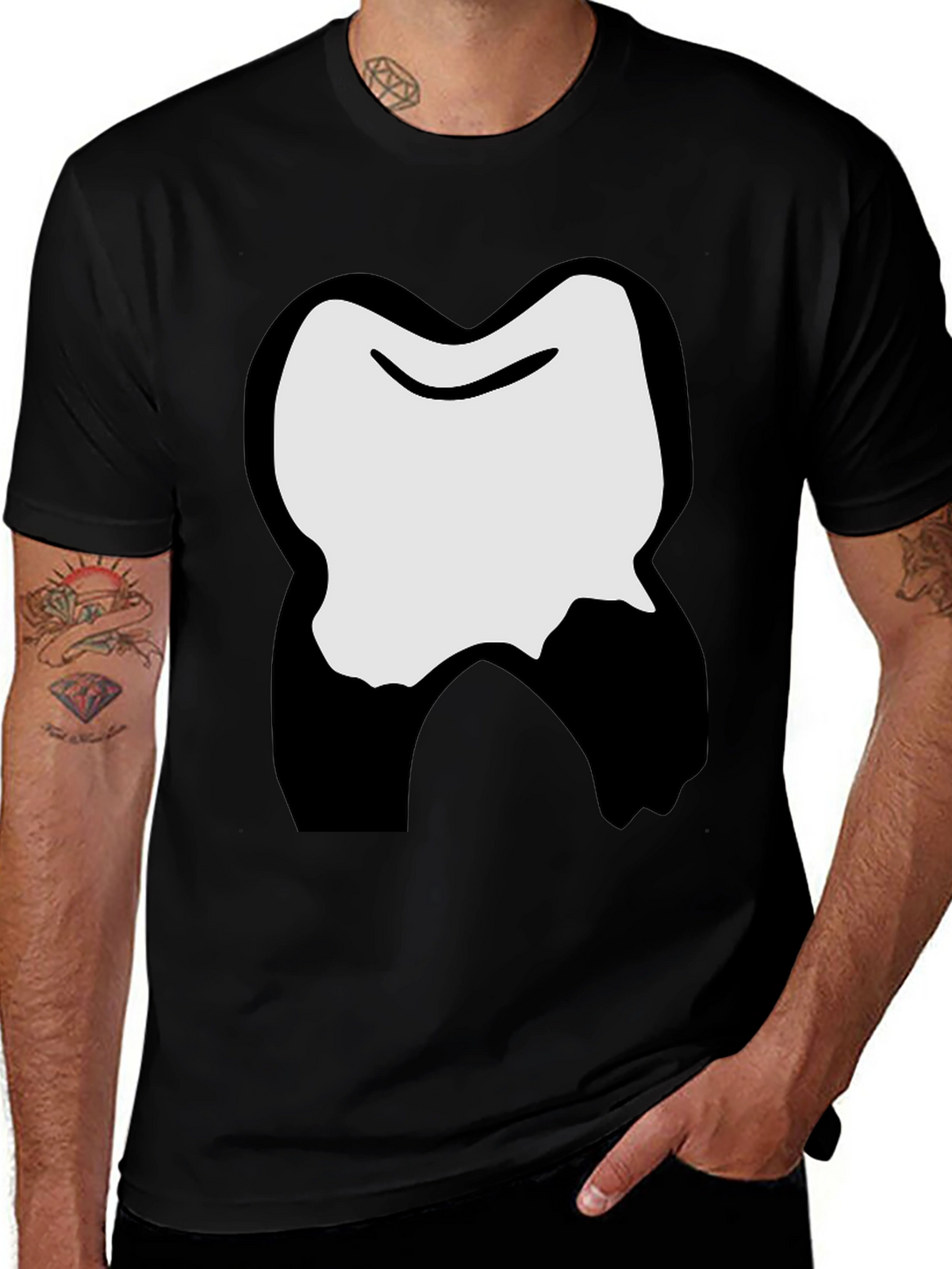 Funny Cartoon Tooth Graphic Black T-Shirt
