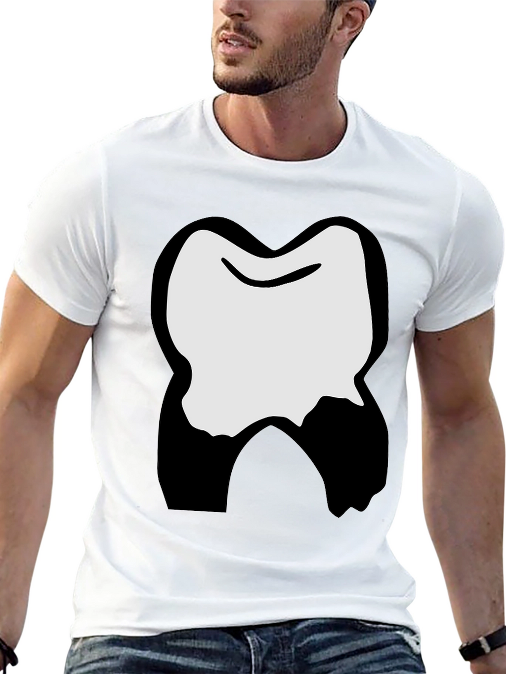 Funny Cartoon Tooth Graphic Black T-Shirt