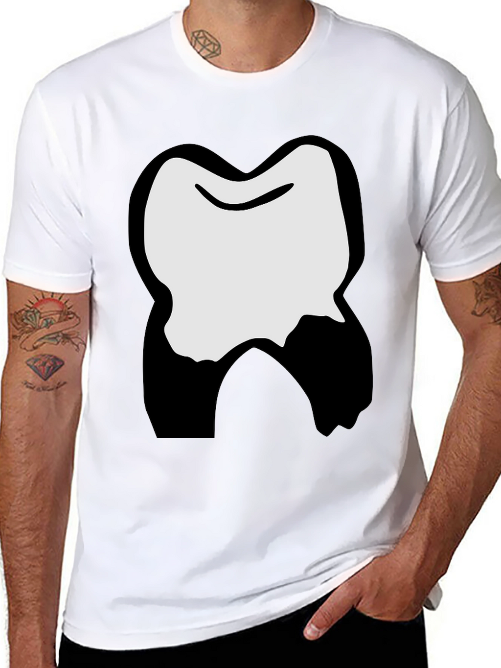 Funny Cartoon Tooth Graphic Black T-Shirt