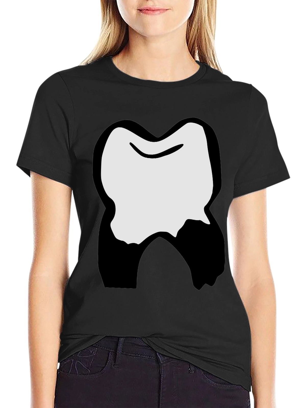 Funny Cartoon Tooth Graphic Black T-Shirt