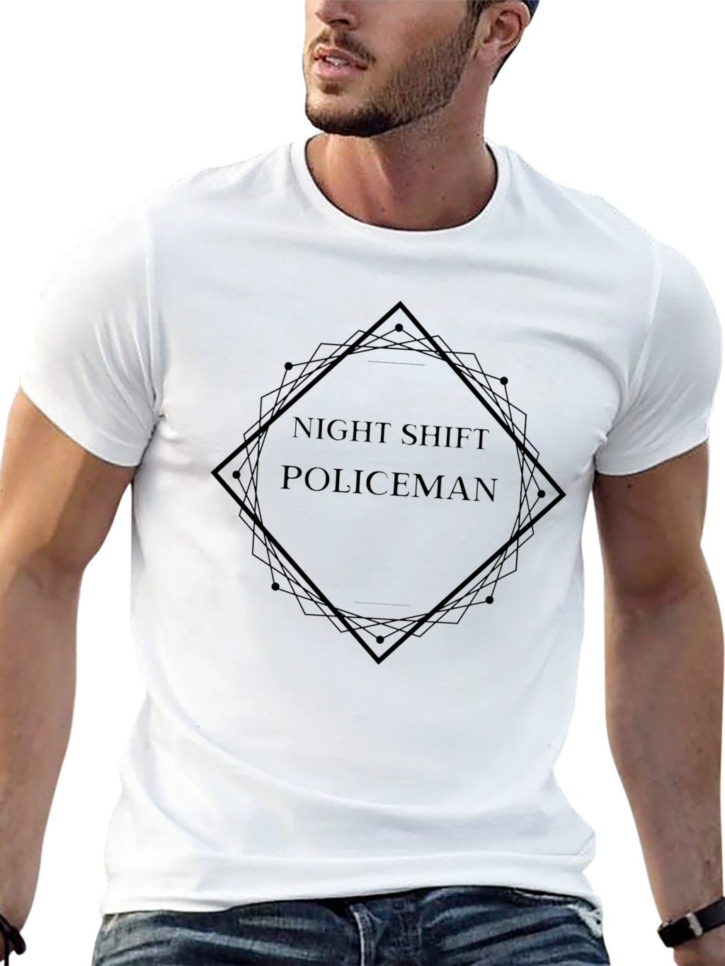 Night Shift Policeman Graphic Tee - Mens Black T-Shirt