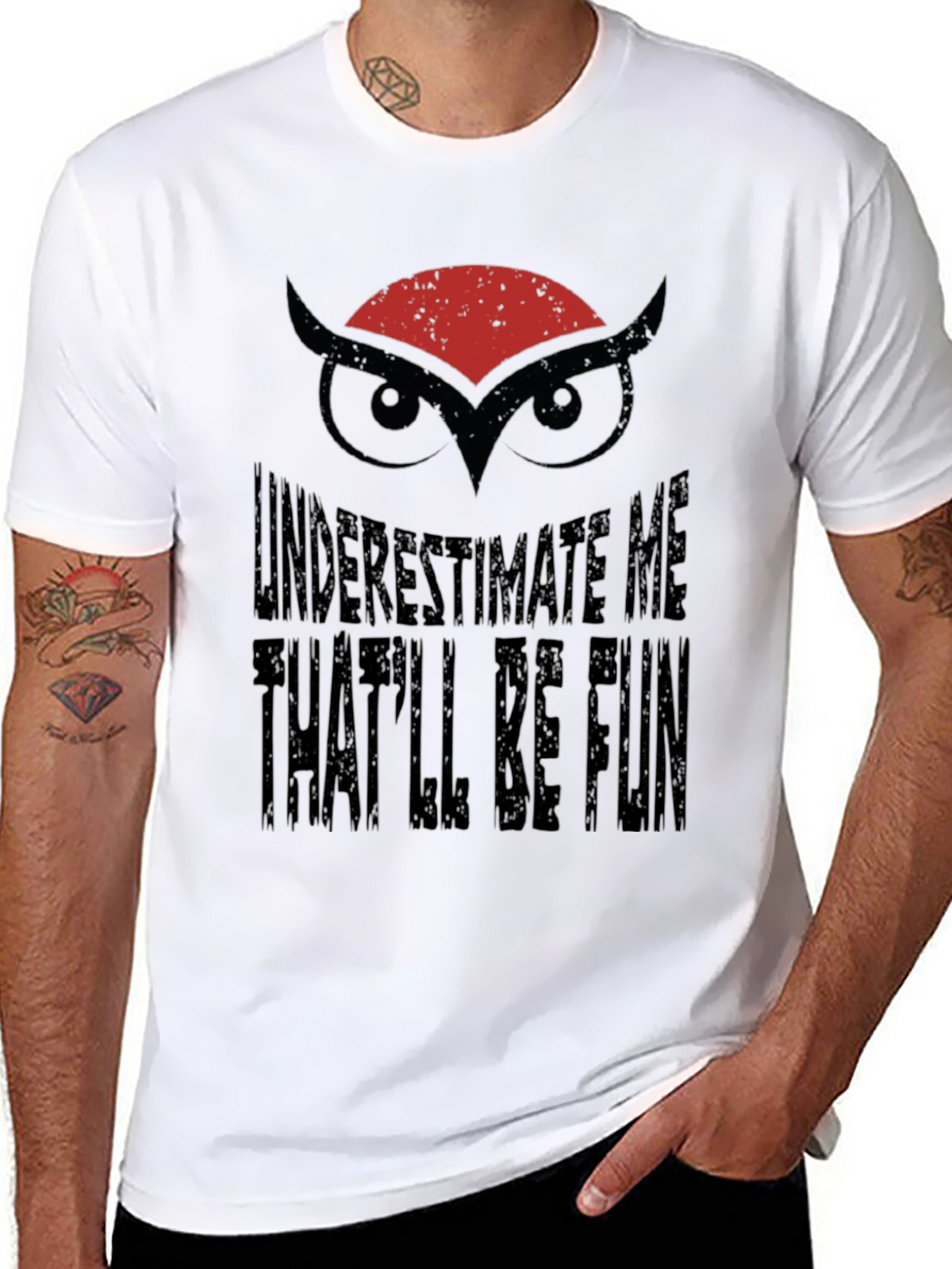 Underestimate Me Owl Graphic Black T-Shirt