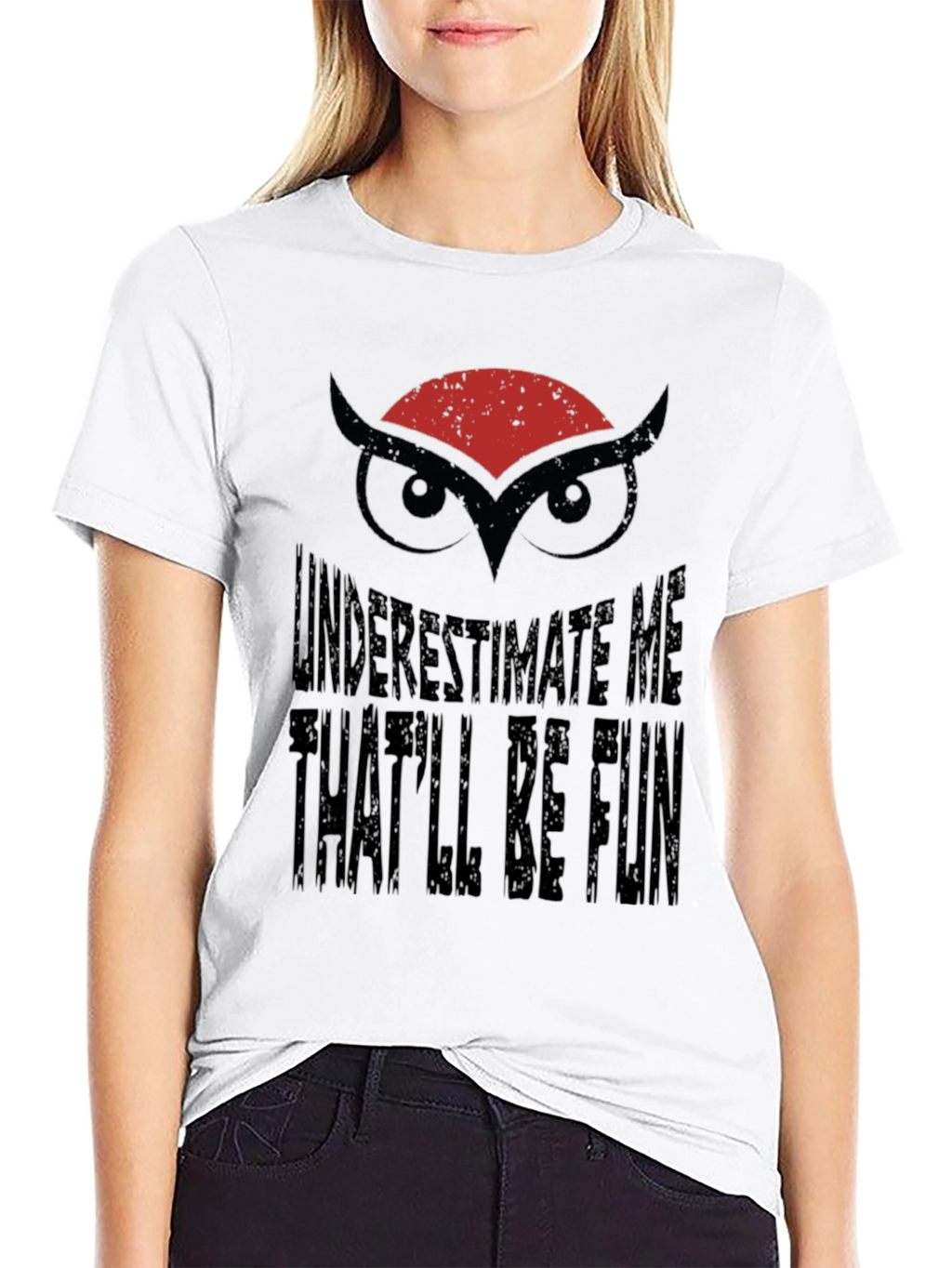 Underestimate Me Owl Graphic Black T-Shirt