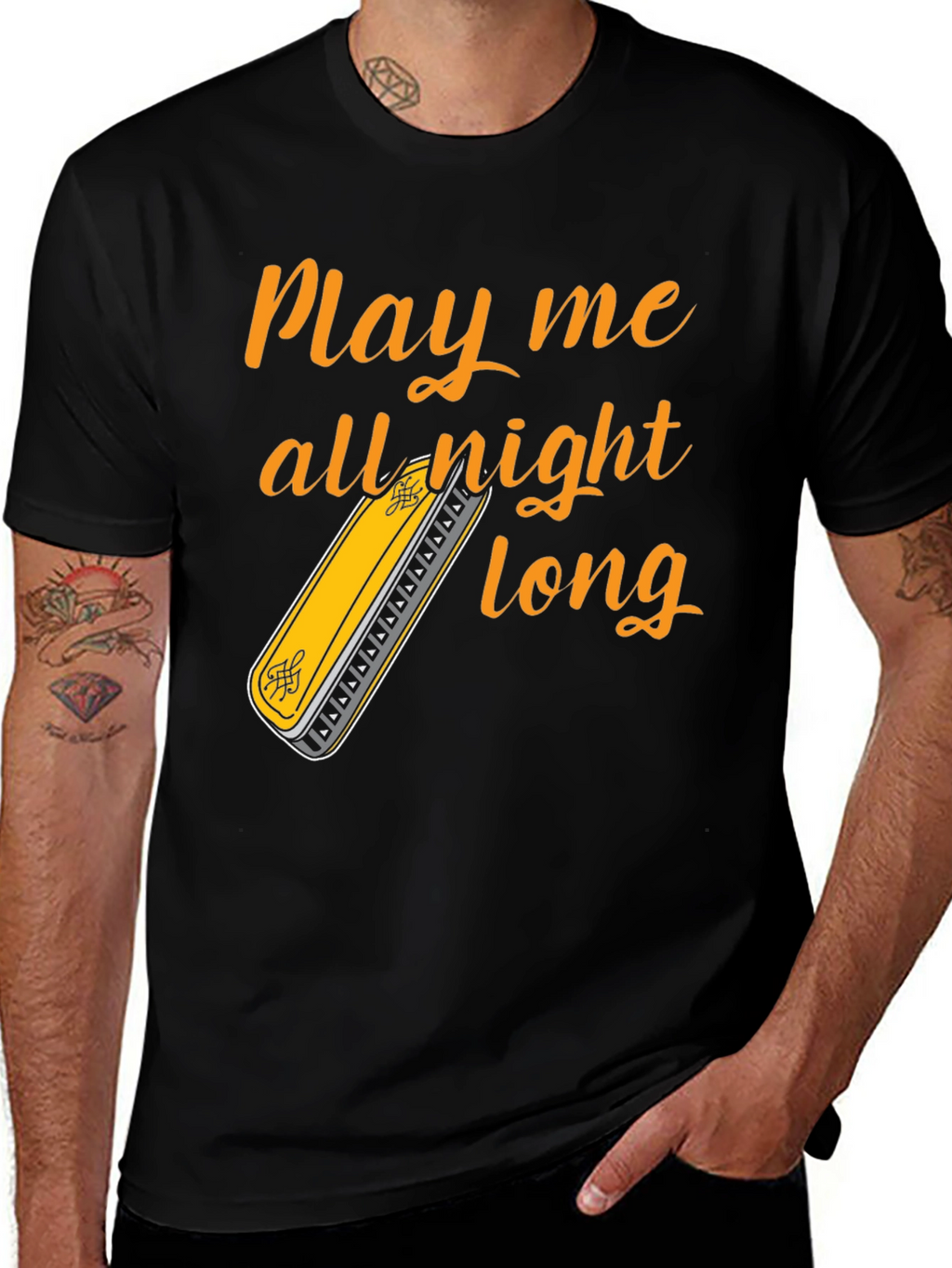 Play All Night Long T-Shirt - Harmonica Music Tee