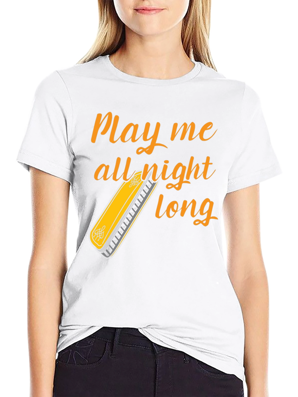 Play All Night Long T-Shirt - Harmonica Music Tee