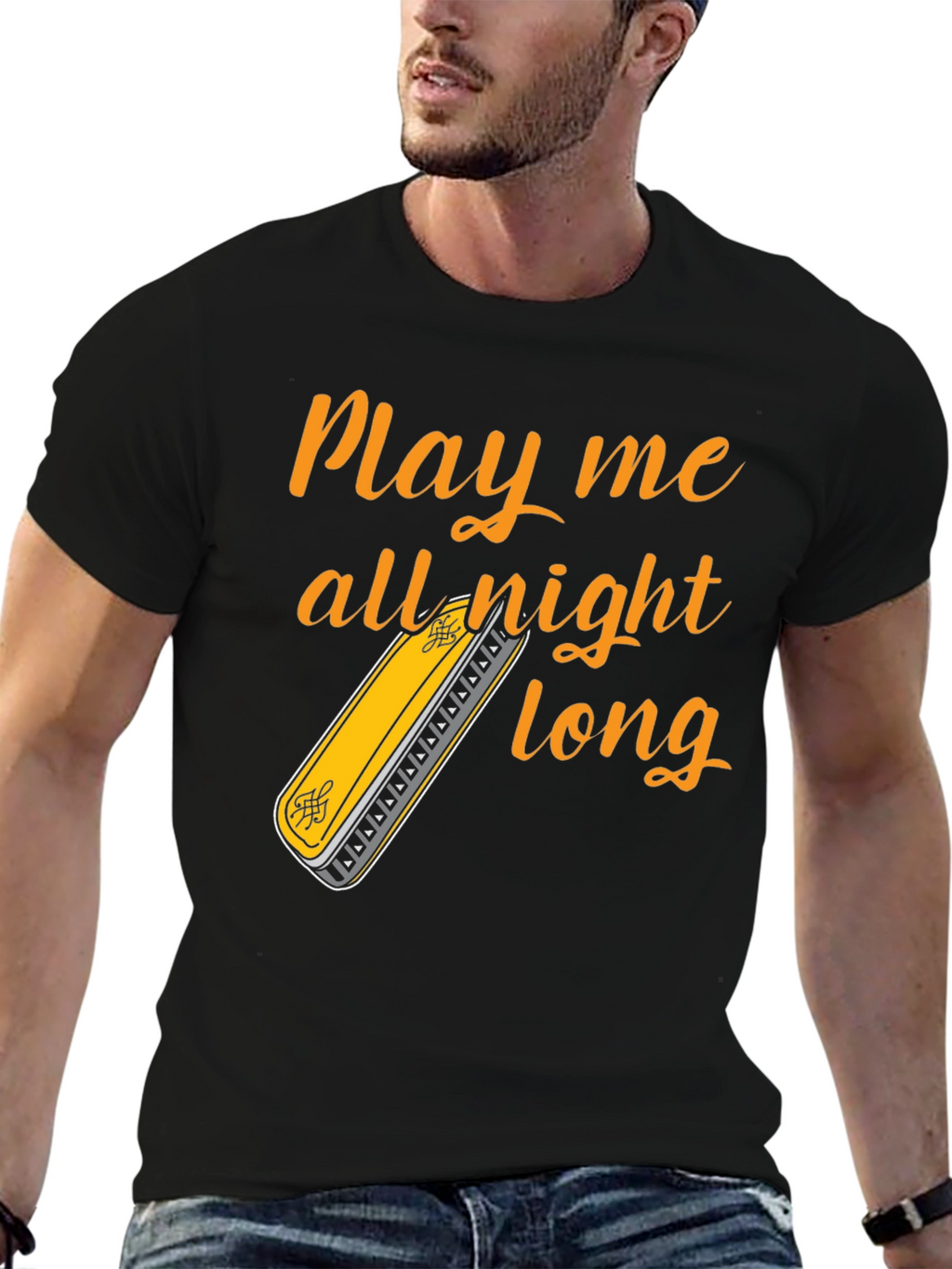Play All Night Long T-Shirt - Harmonica Music Tee