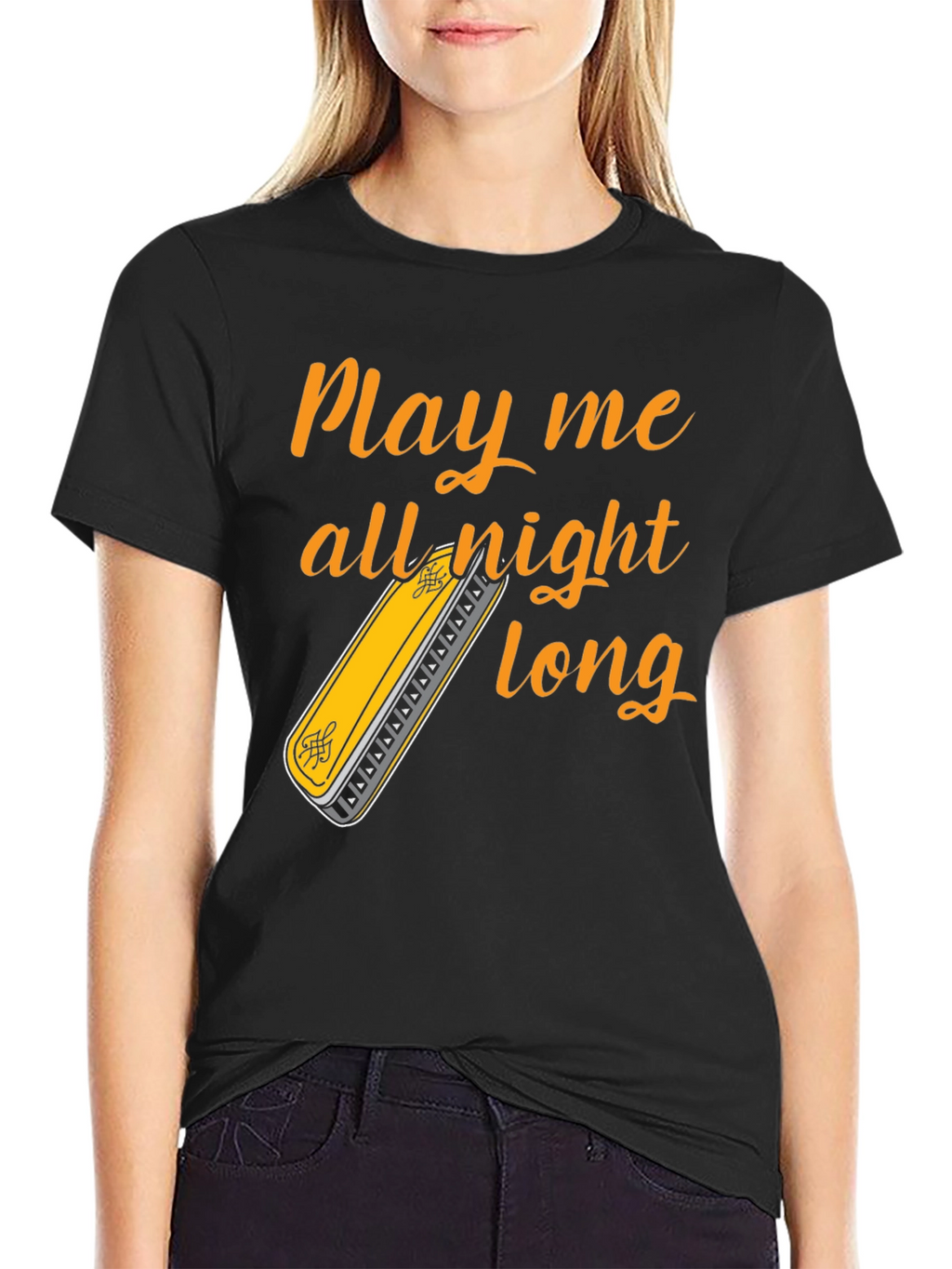 Play All Night Long T-Shirt - Harmonica Music Tee