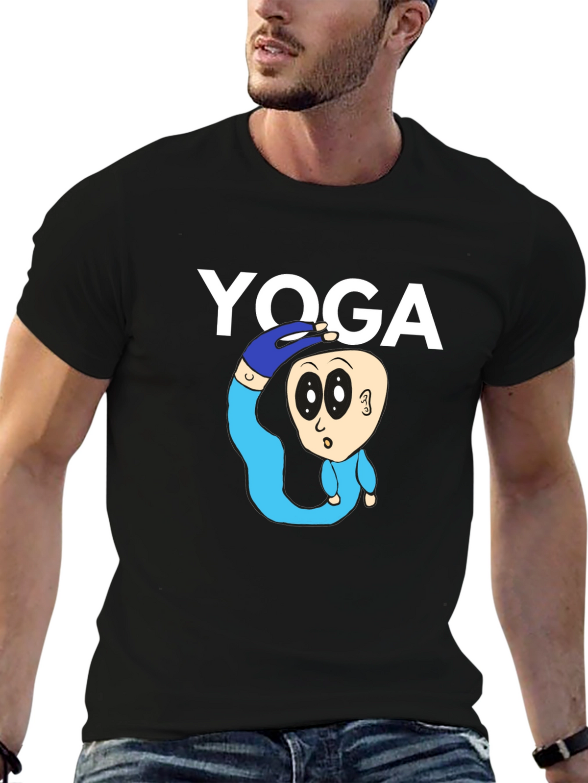 Yoga Cartoon Graphic Tee - Black Cotton Blend