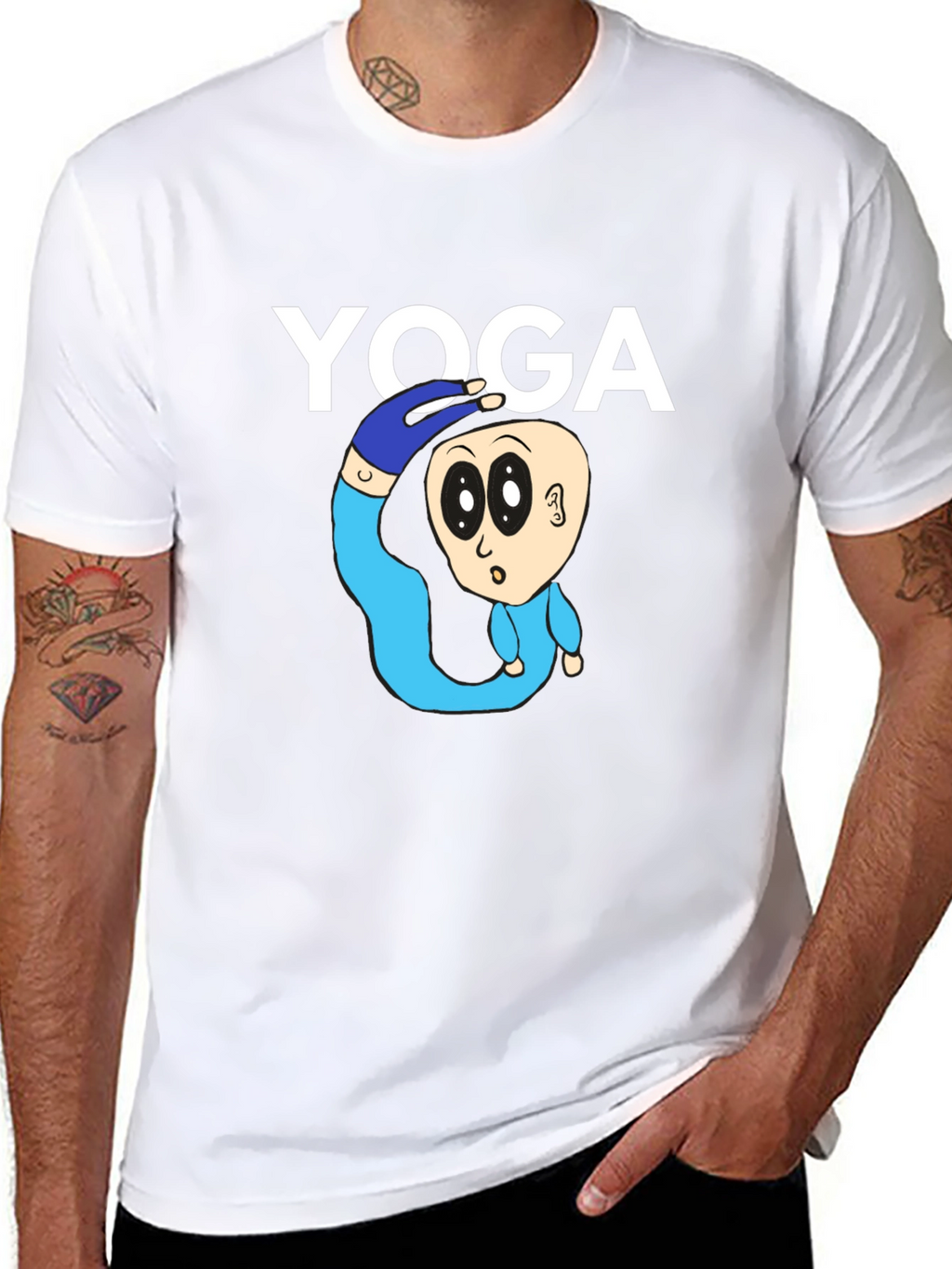 Yoga Cartoon Graphic Tee - Black Cotton Blend