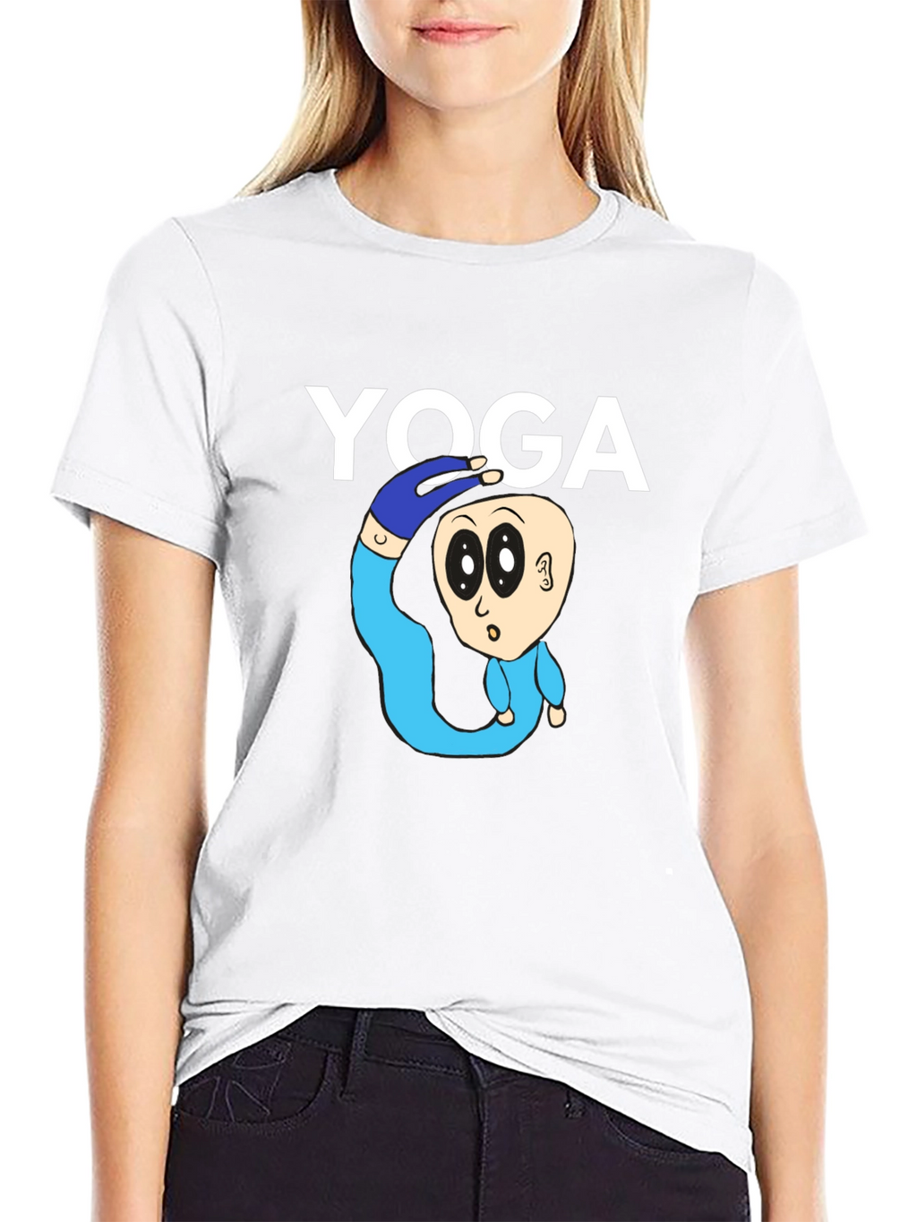 Yoga Cartoon Graphic Tee - Black Cotton Blend