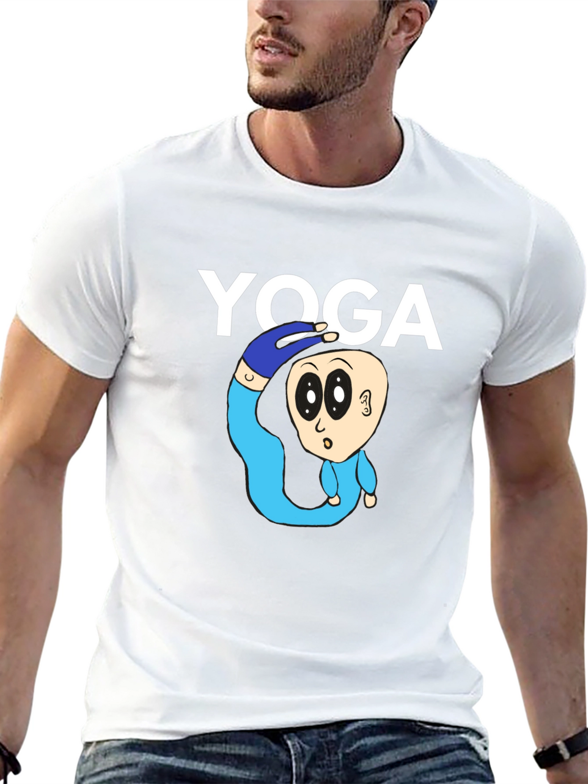 Yoga Cartoon Graphic Tee - Black Cotton Blend