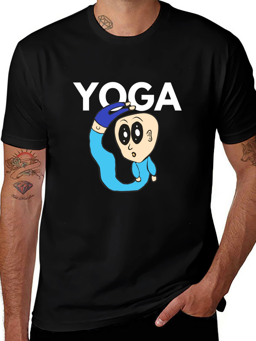 Yoga Cartoon Graphic Tee - Black Cotton Blend