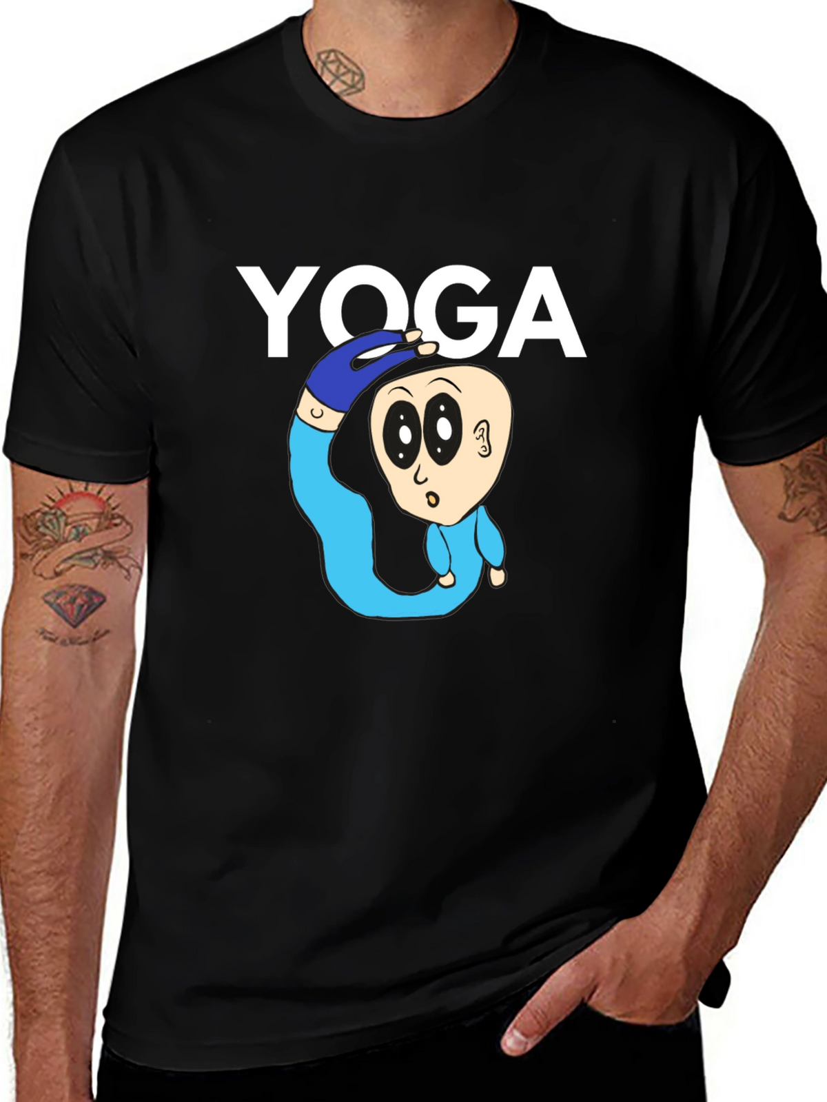 Yoga Cartoon Graphic Tee - Black Cotton Blend