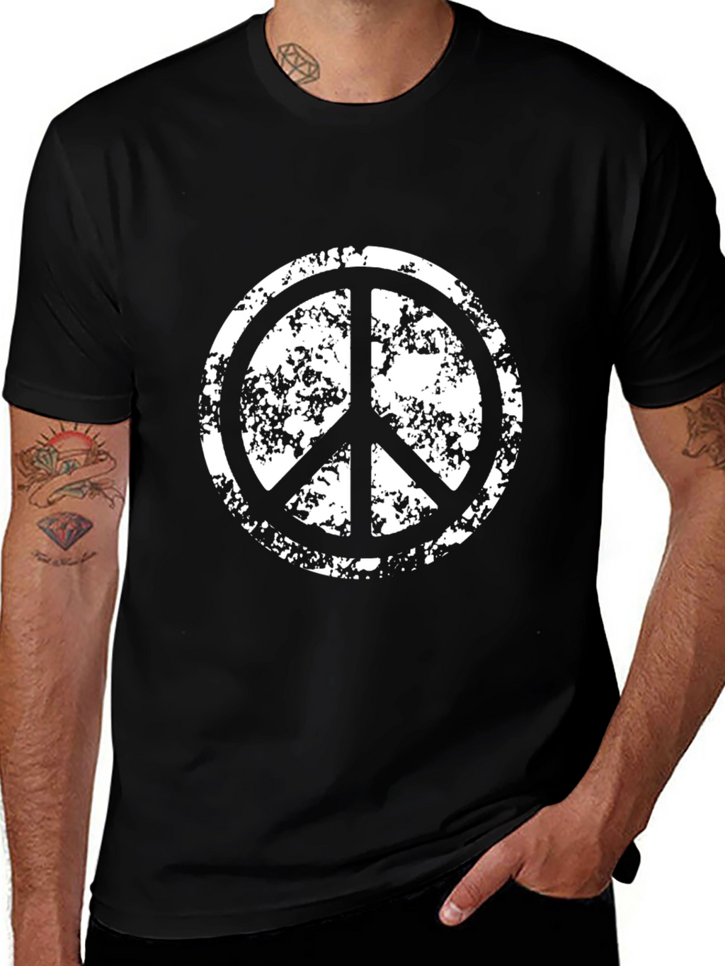 Distressed Peace Sign Graphic T-Shirt
