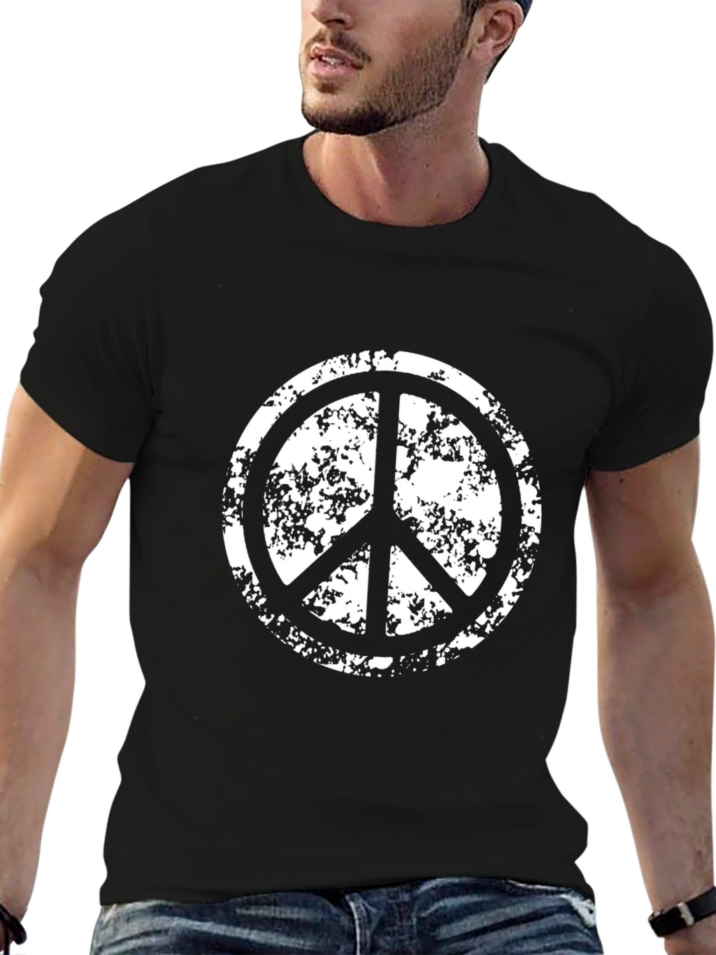 Distressed Peace Sign Graphic T-Shirt