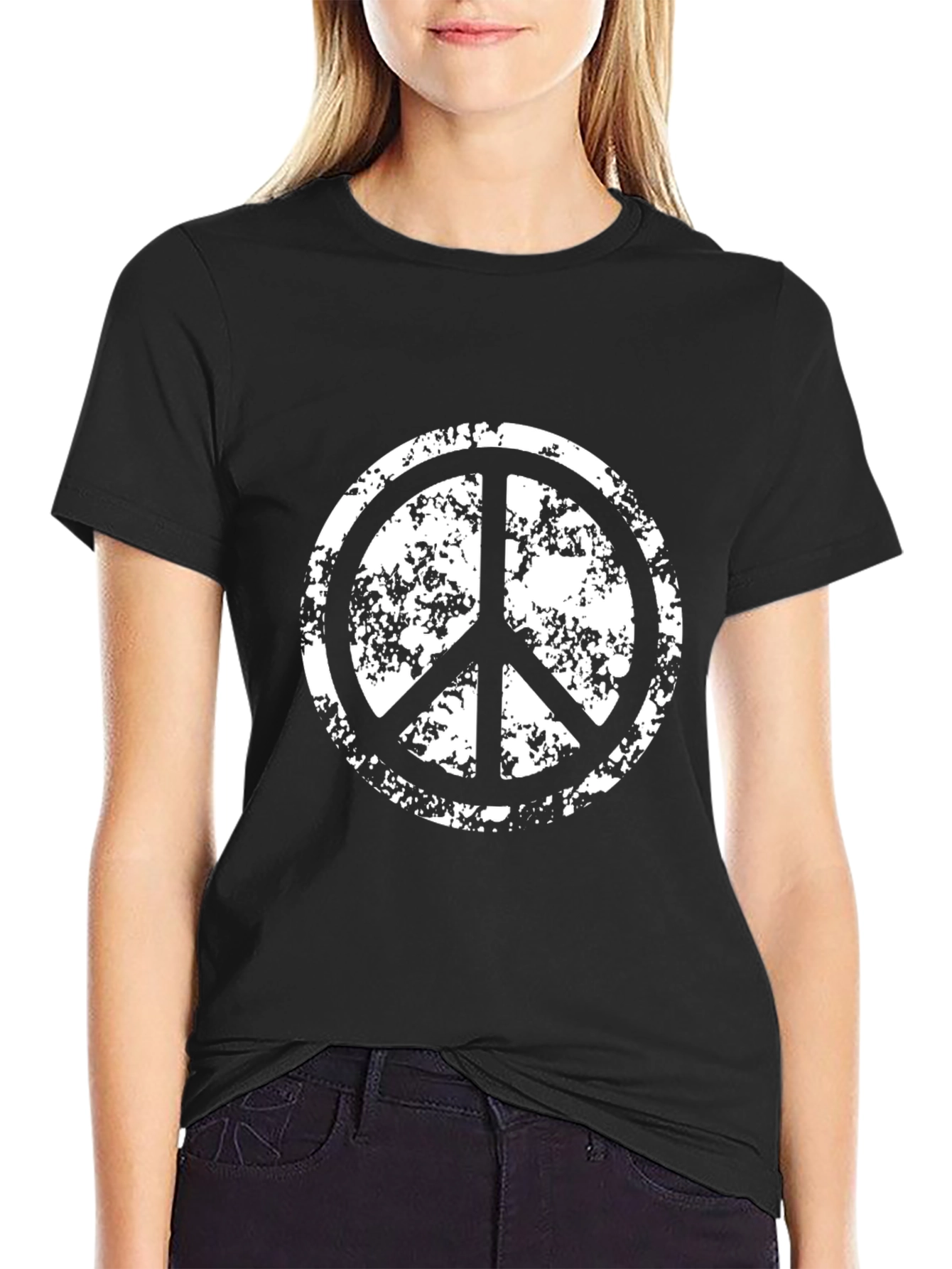 Distressed Peace Sign Graphic T-Shirt