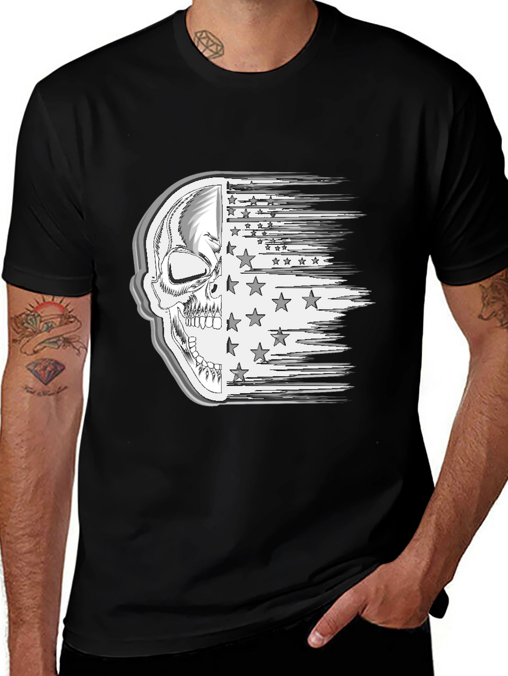 Skull American Flag Mens Graphic Tee