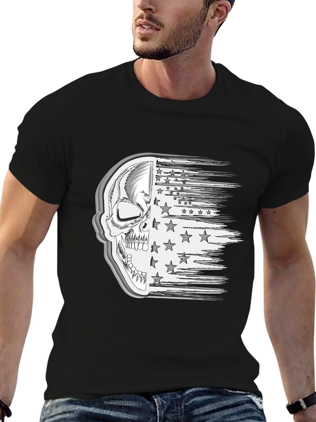 Skull American Flag Mens Graphic Tee