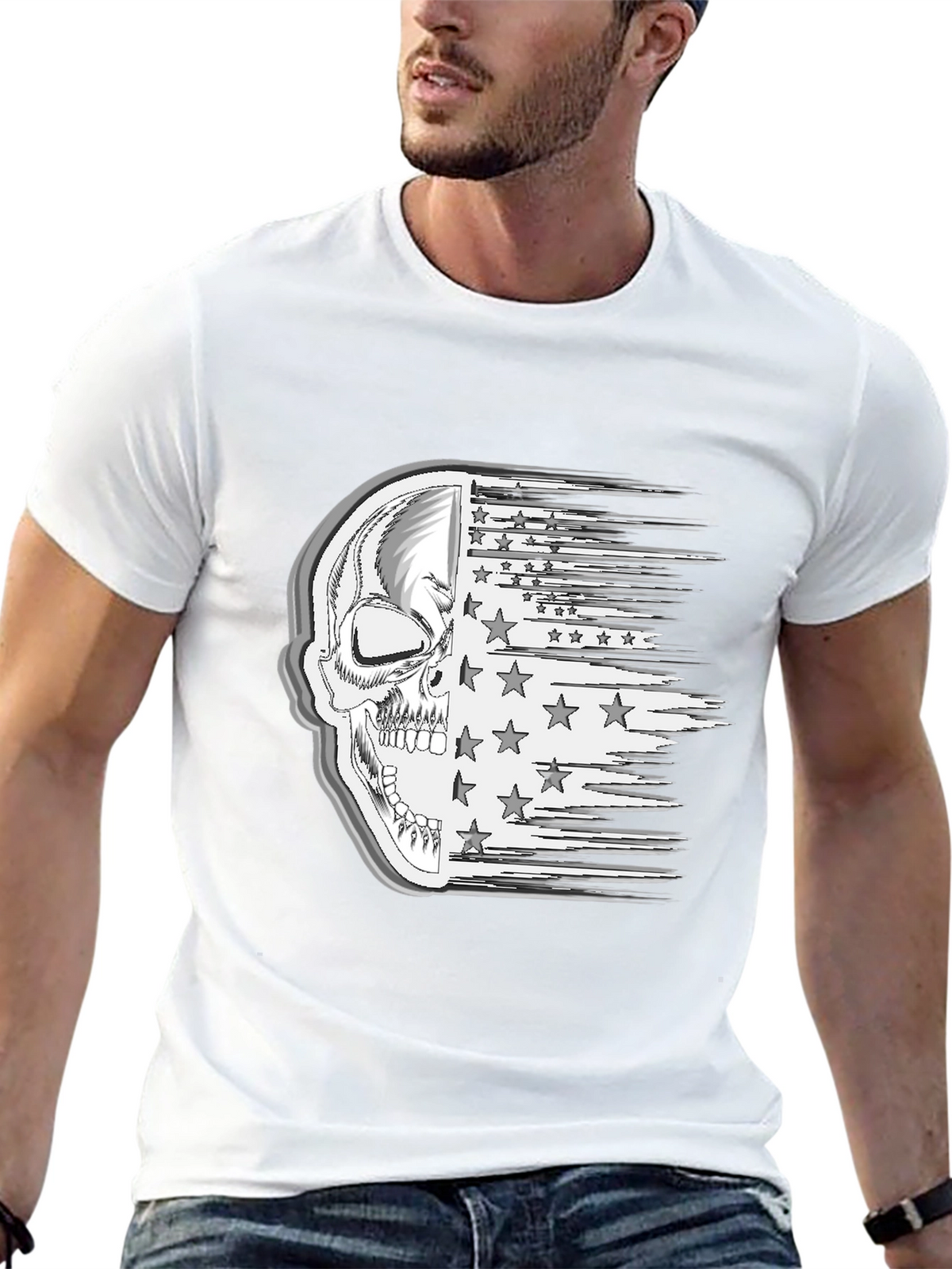 Skull American Flag Mens Graphic Tee