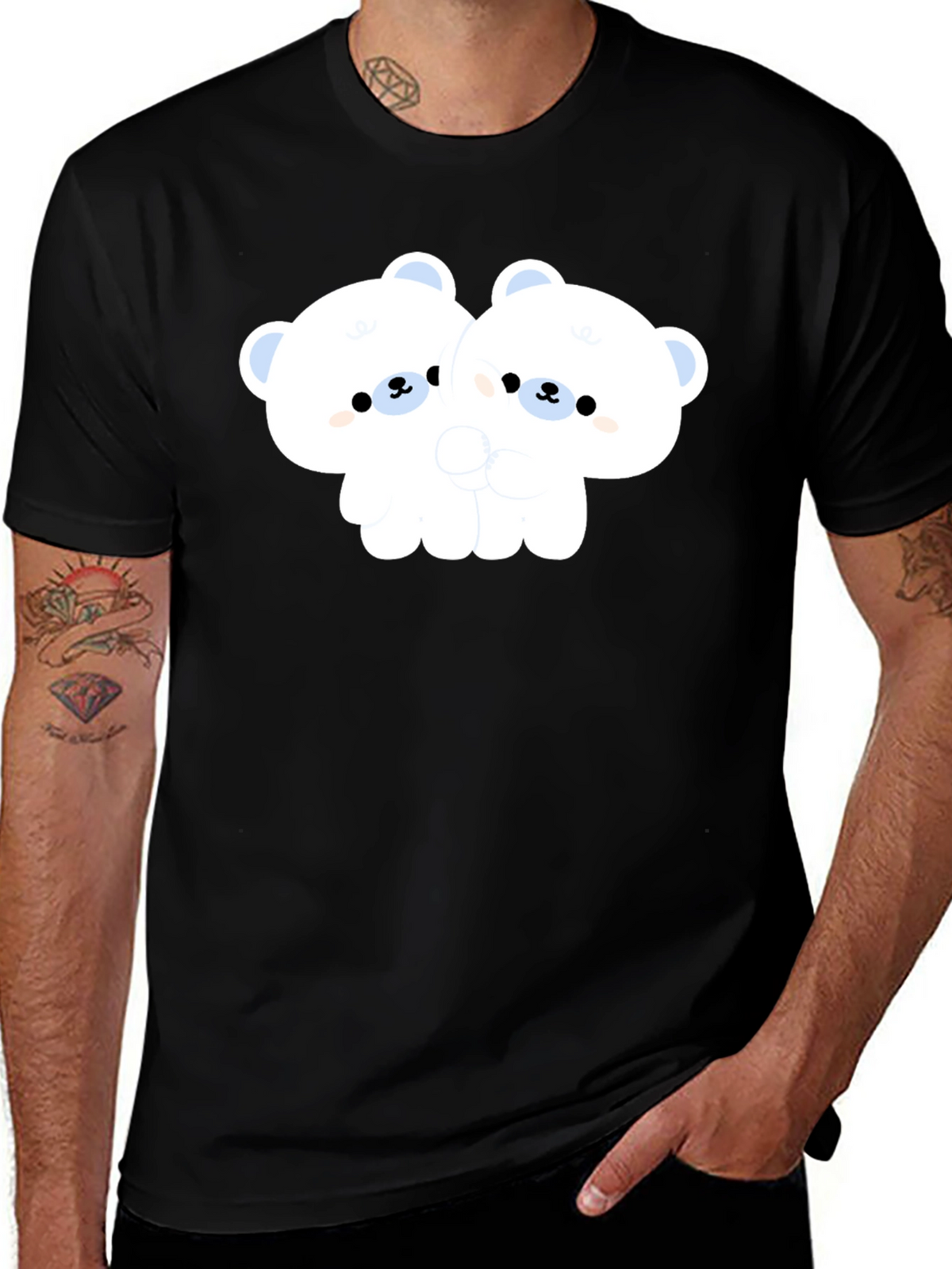 Cute Bear Hug Black T-Shirt