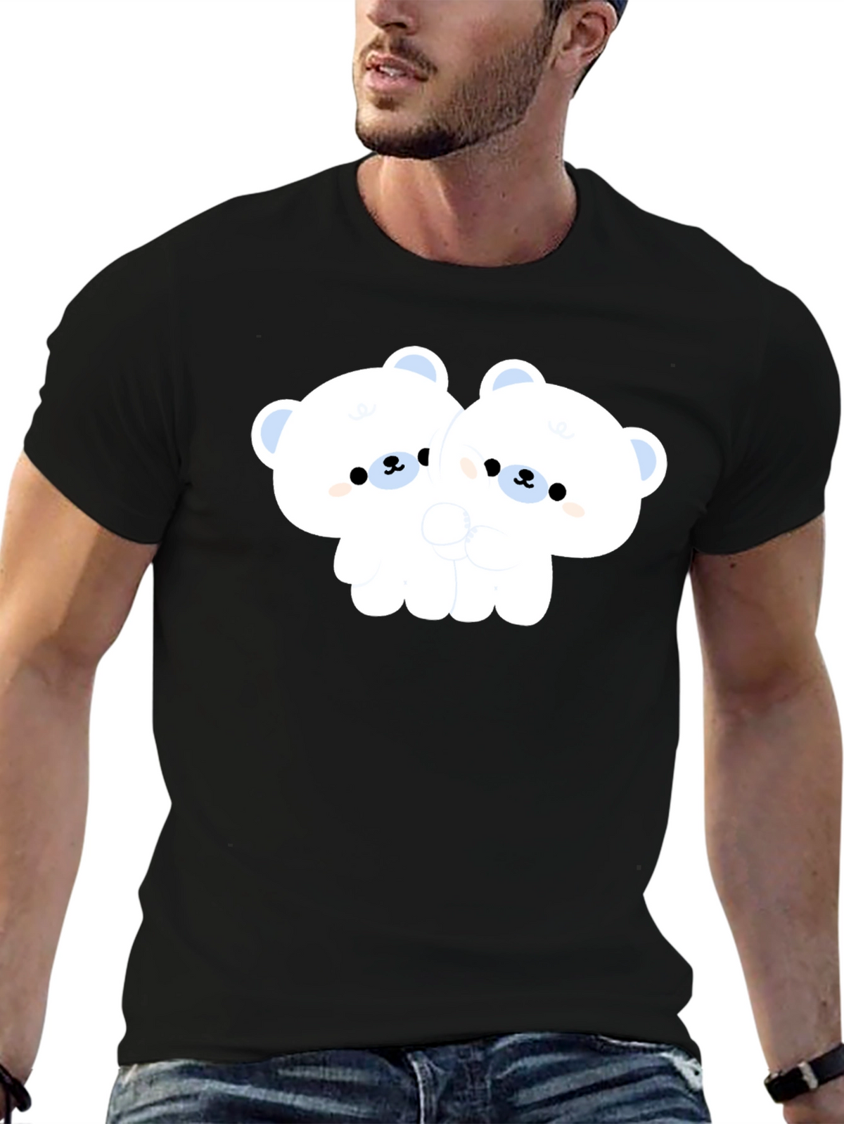 Cute Bear Hug Black T-Shirt