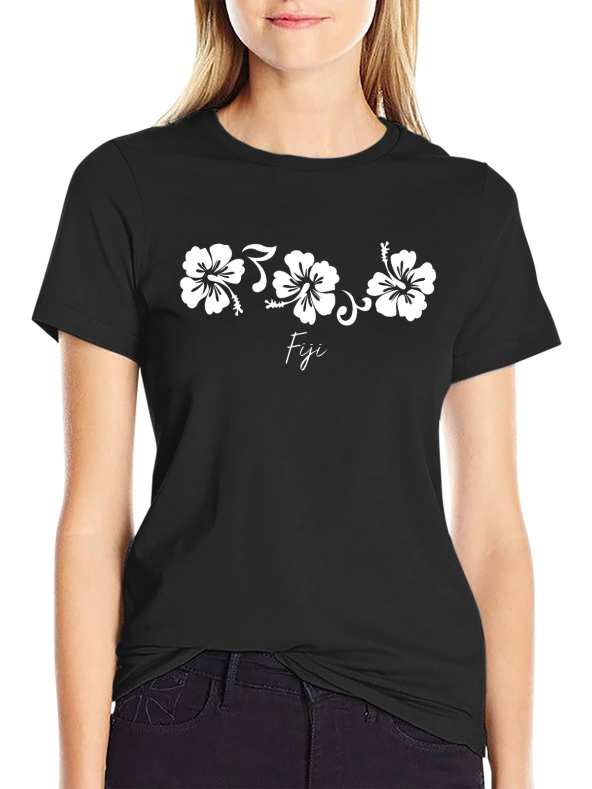 Fiji Floral Graphic Print Black T-Shirt