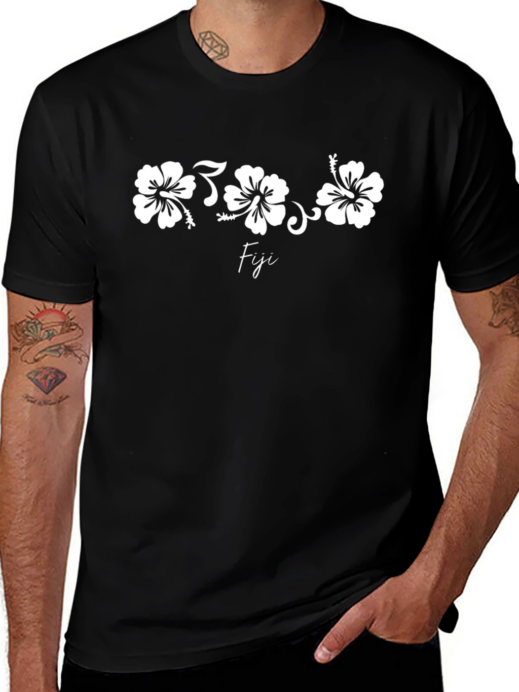Fiji Floral Graphic Print Black T-Shirt