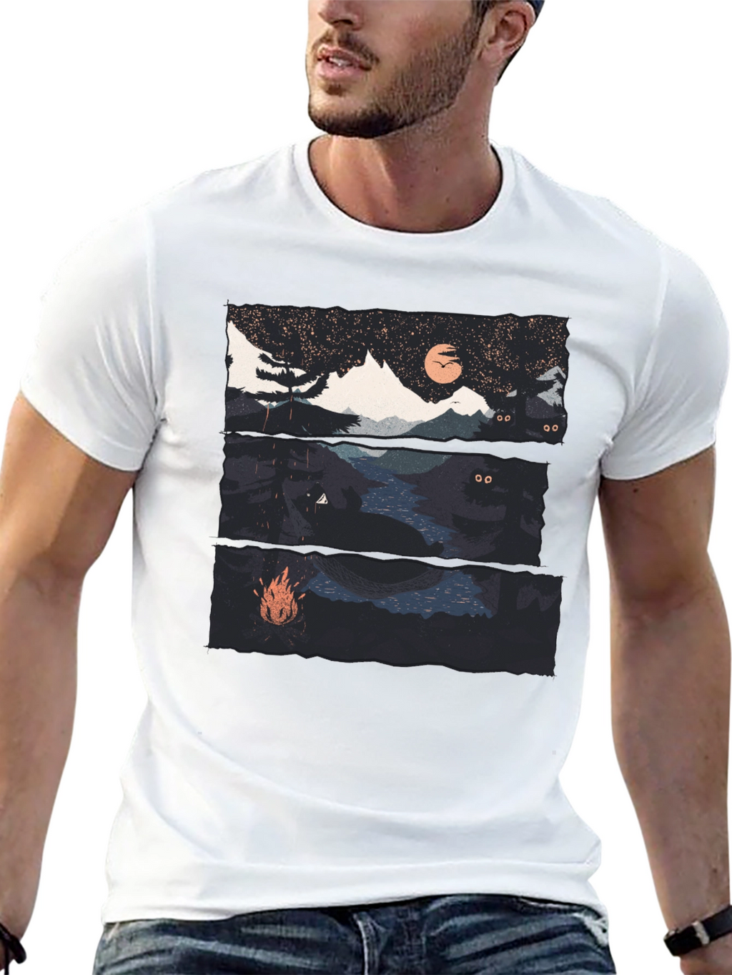 Night Landscape Graphic Tee - Black