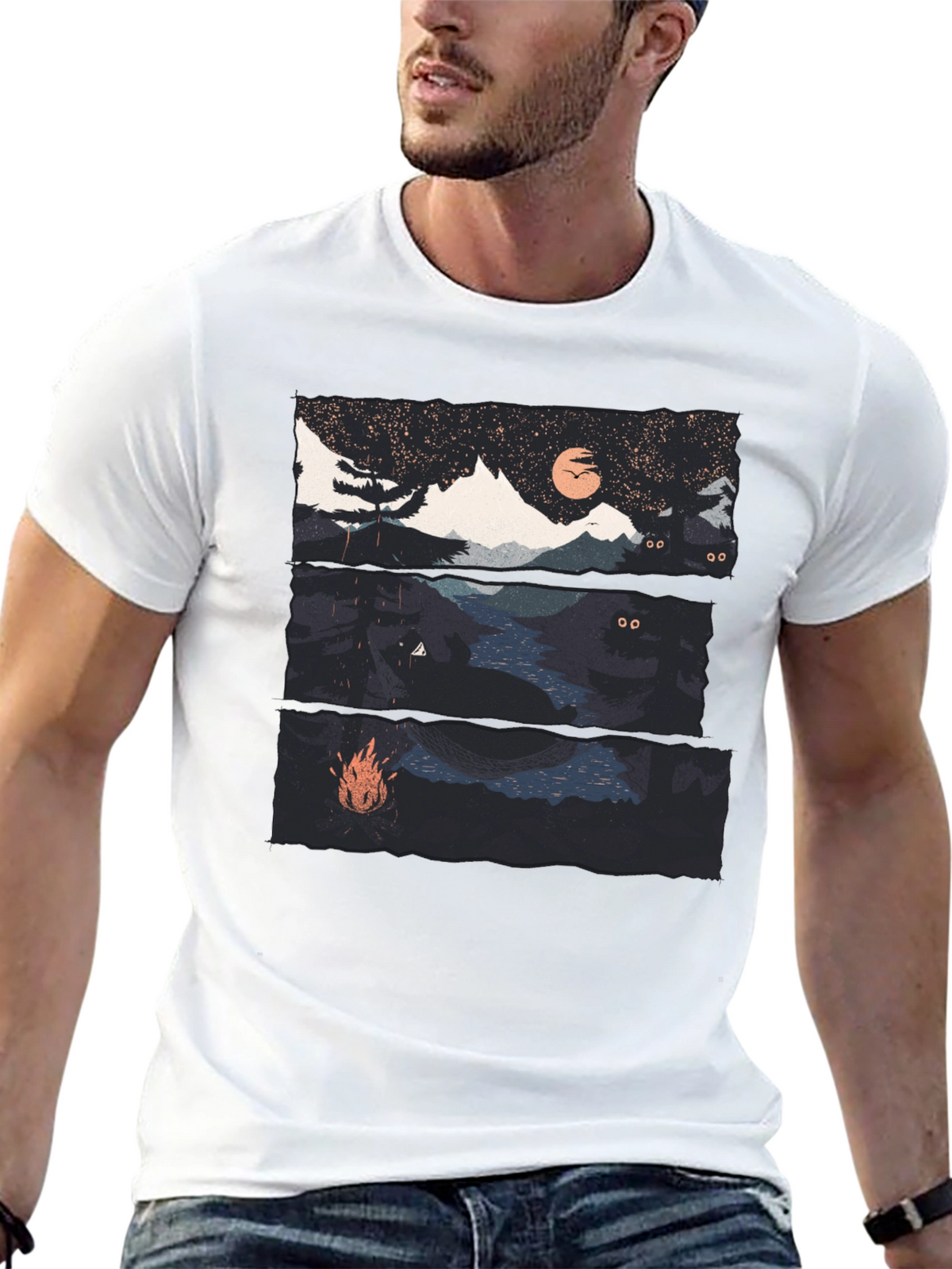 Night Landscape Graphic Tee - Black