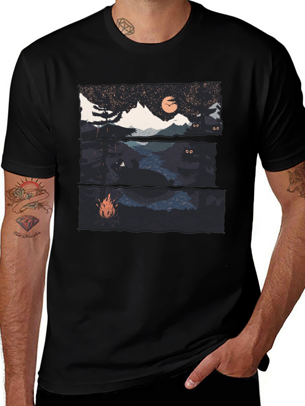Night Landscape Graphic Tee - Black