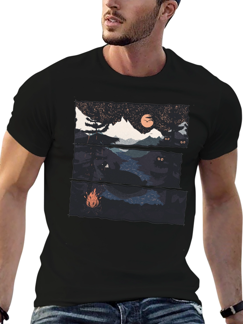 Night Landscape Graphic Tee - Black