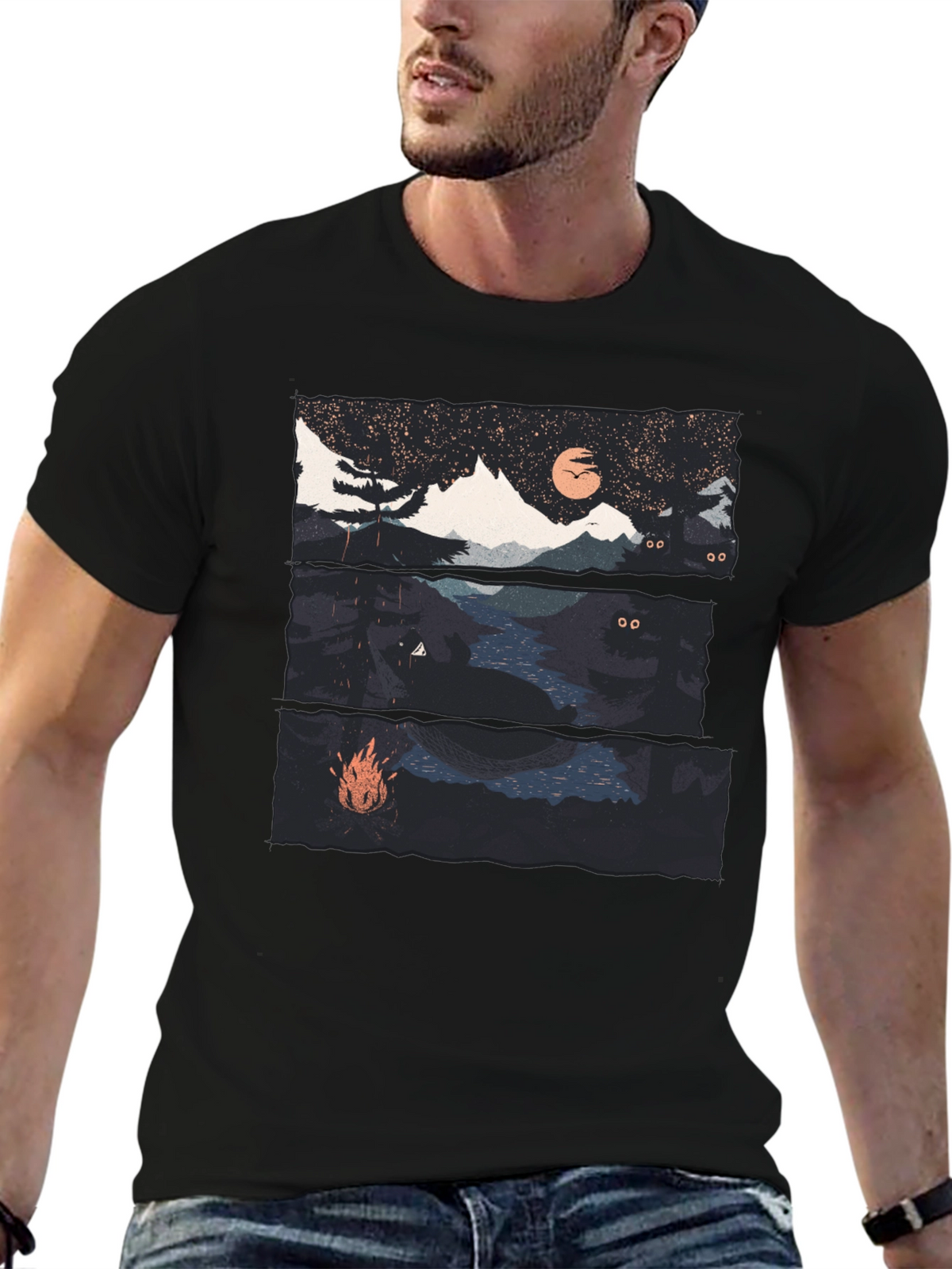 Night Landscape Graphic Tee - Black