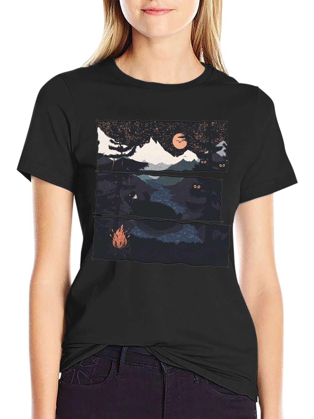Night Landscape Graphic Tee - Black