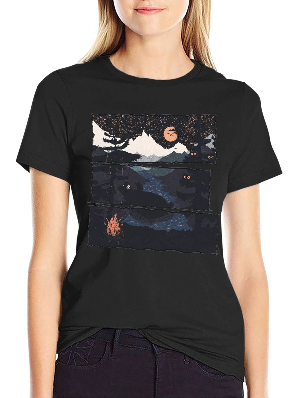 Night Landscape Graphic Tee - Black
