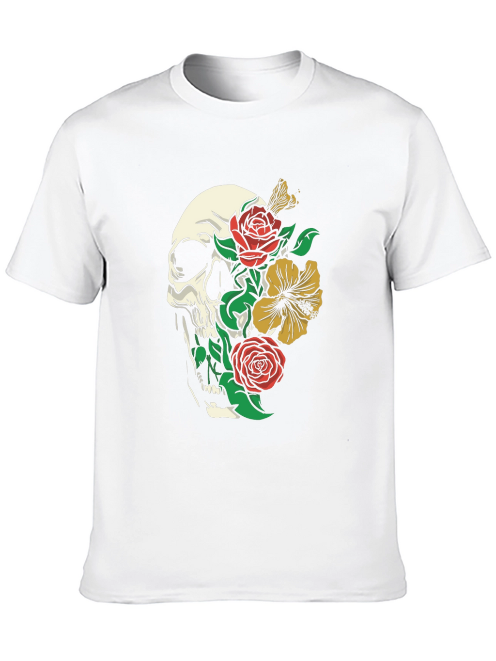 Skull & Floral Print Tee - Gothic Style