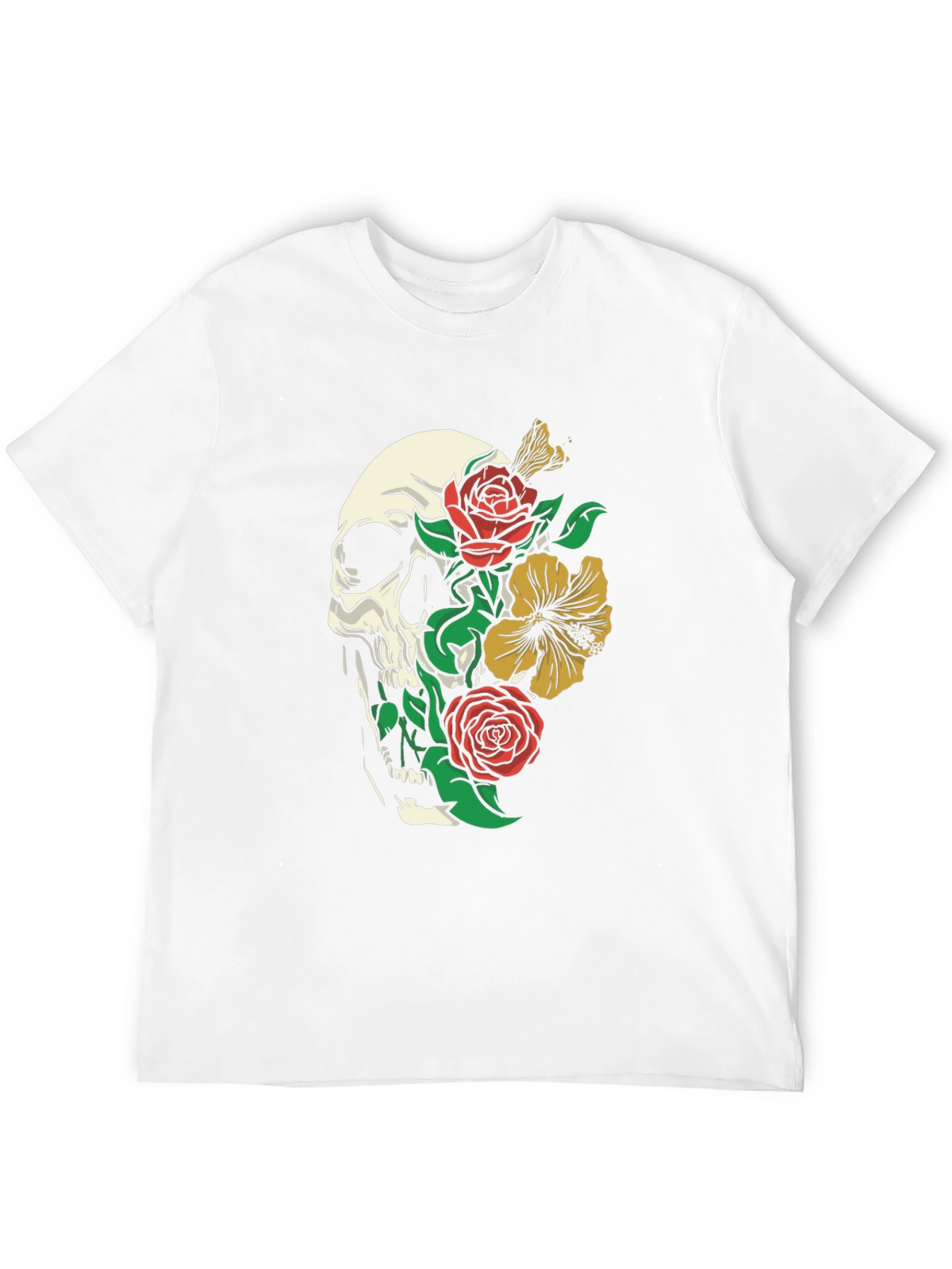 Skull & Floral Print Tee - Gothic Style