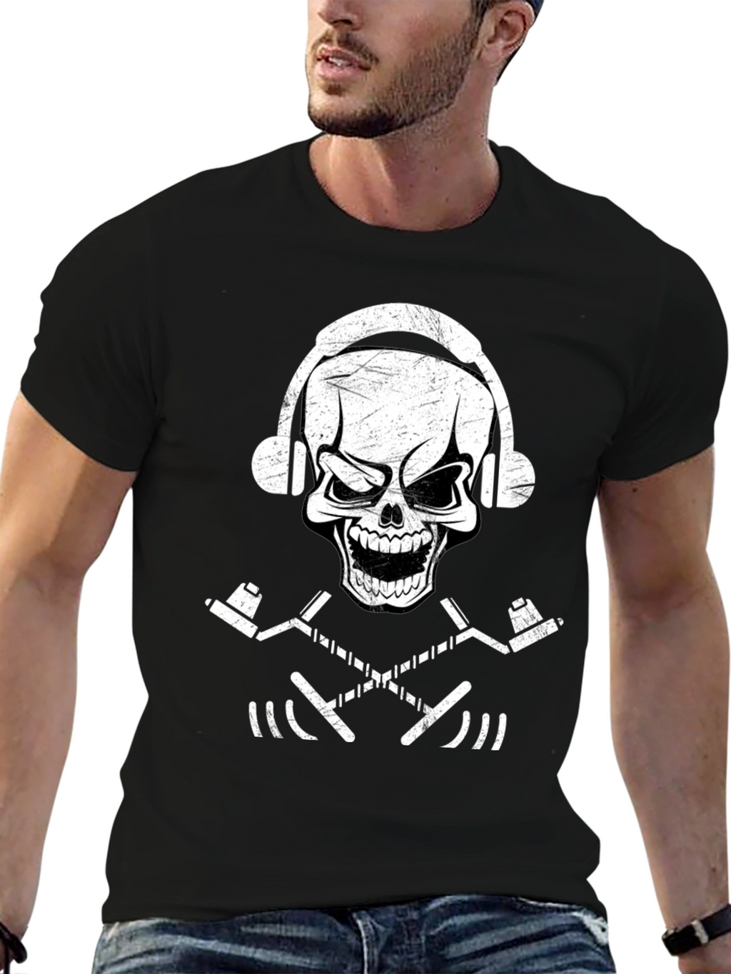 Skull & Hockey Sticks Graphic Tee - Black T-Shirt