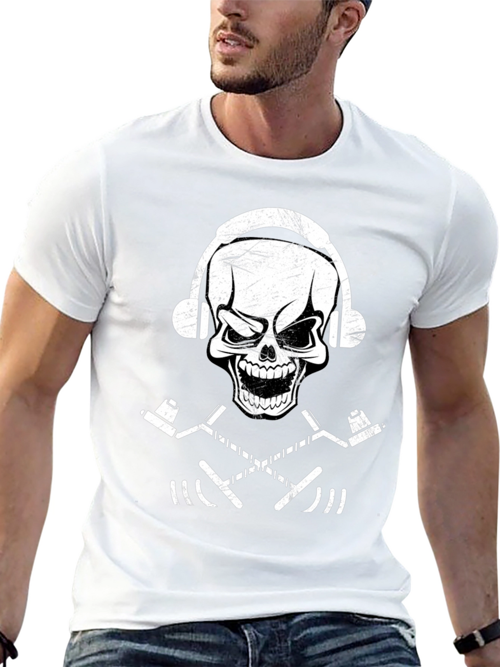 Skull & Hockey Sticks Graphic Tee - Black T-Shirt