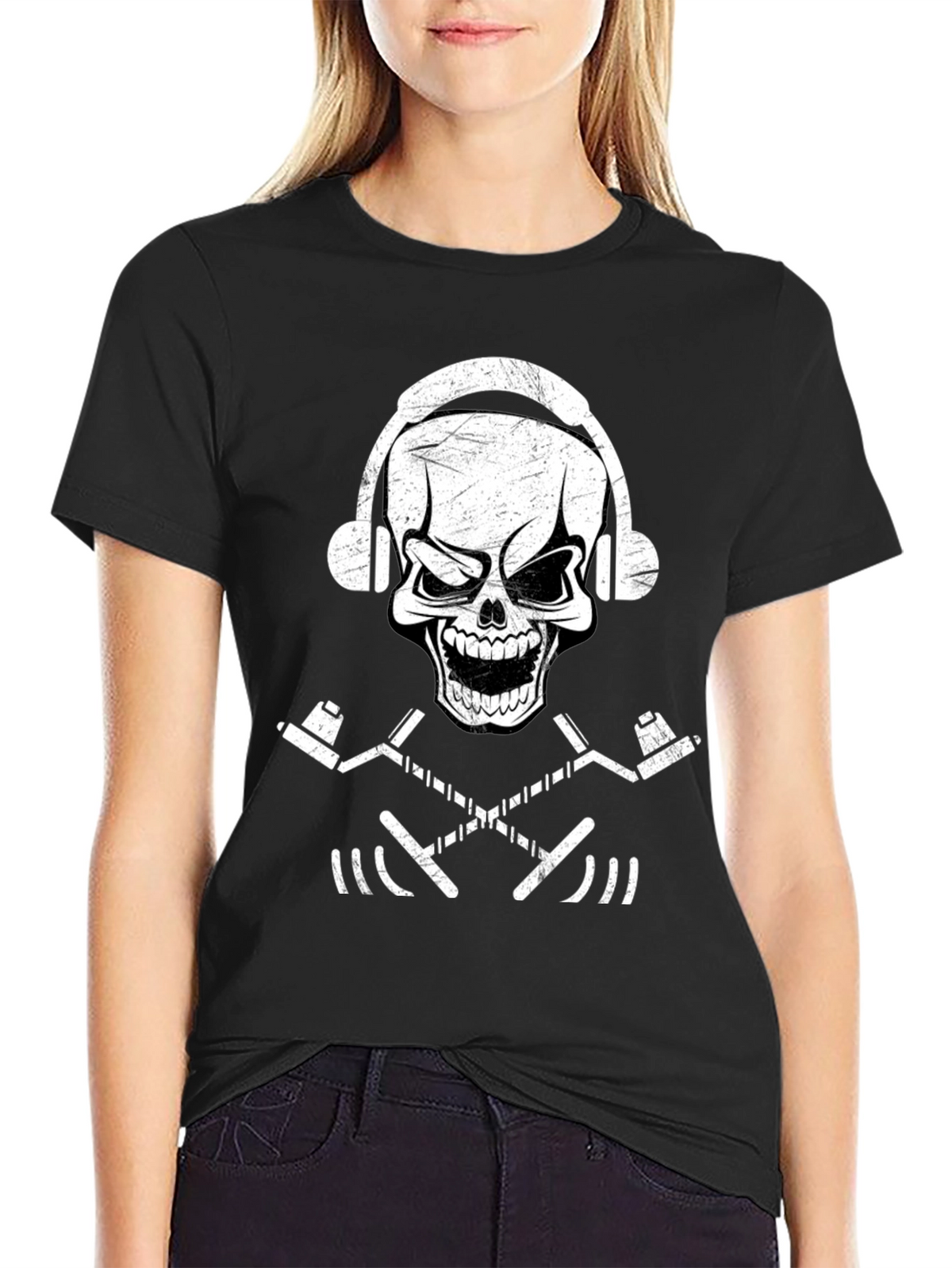 Skull & Hockey Sticks Graphic Tee - Black T-Shirt