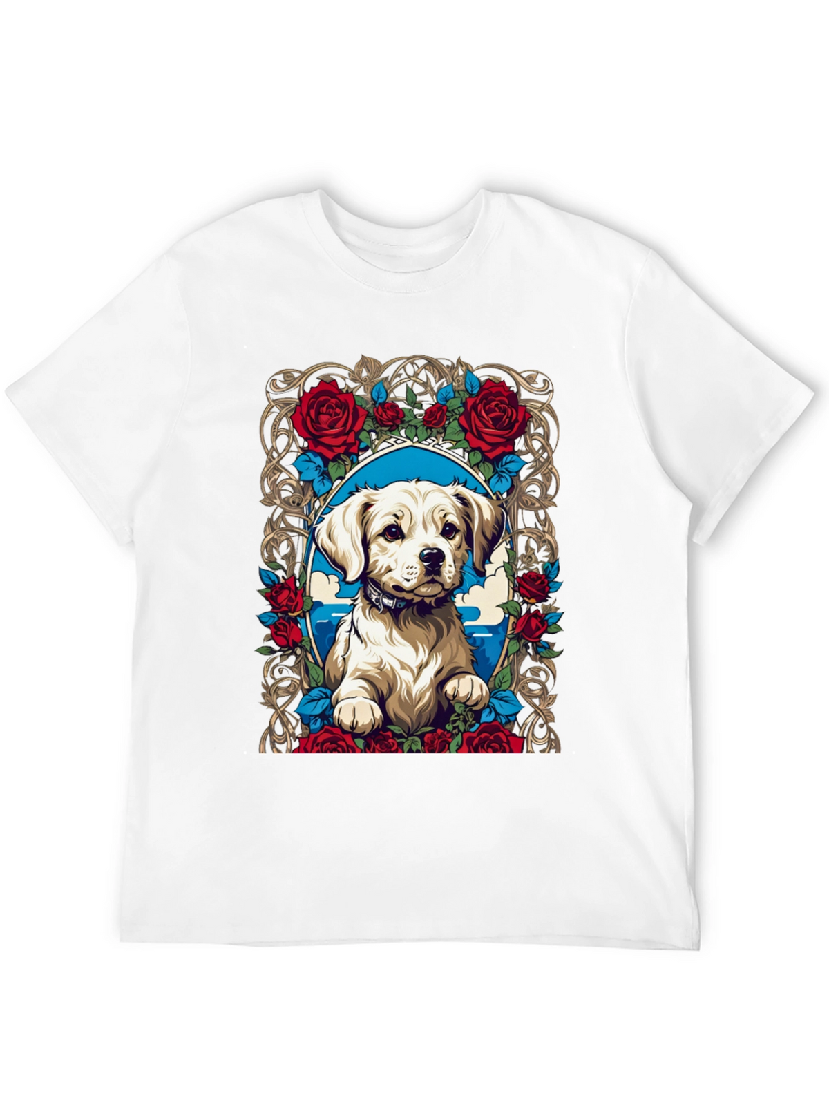 Dog & Roses Graphic Tee - Black Cotton Blend