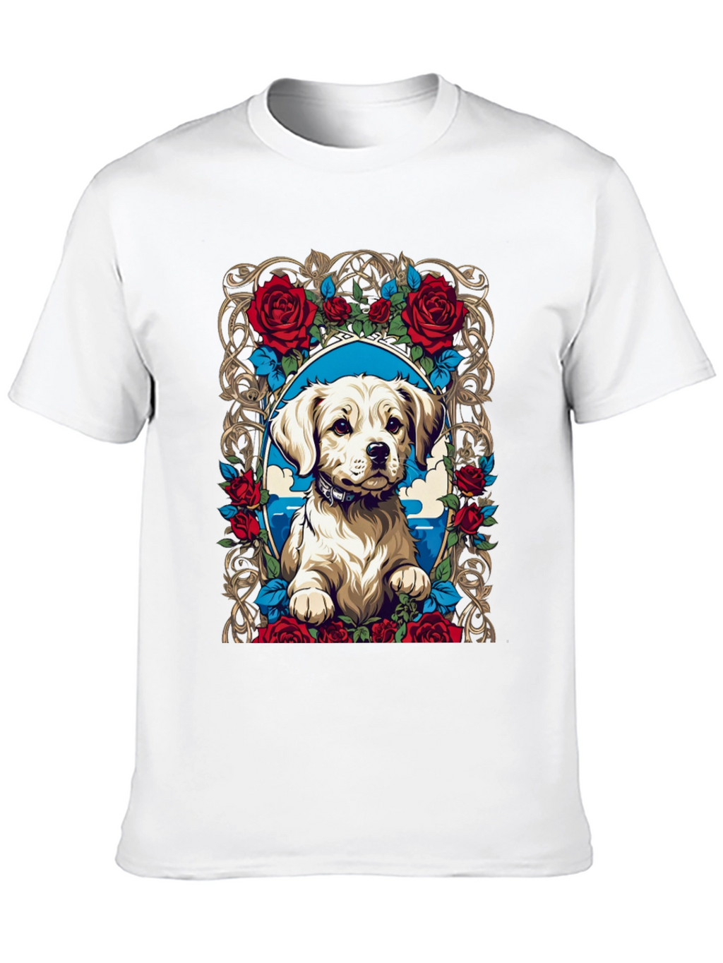 Dog & Roses Graphic Tee - Black Cotton Blend