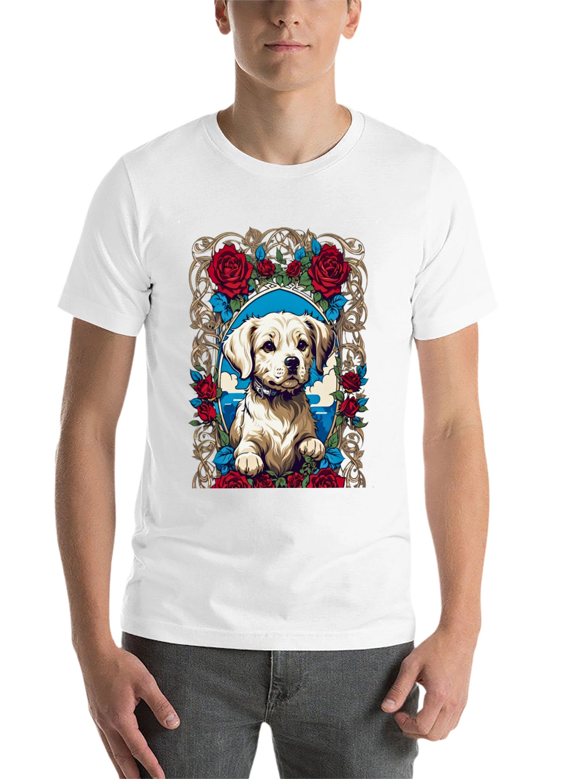 Dog & Roses Graphic Tee - Black Cotton Blend